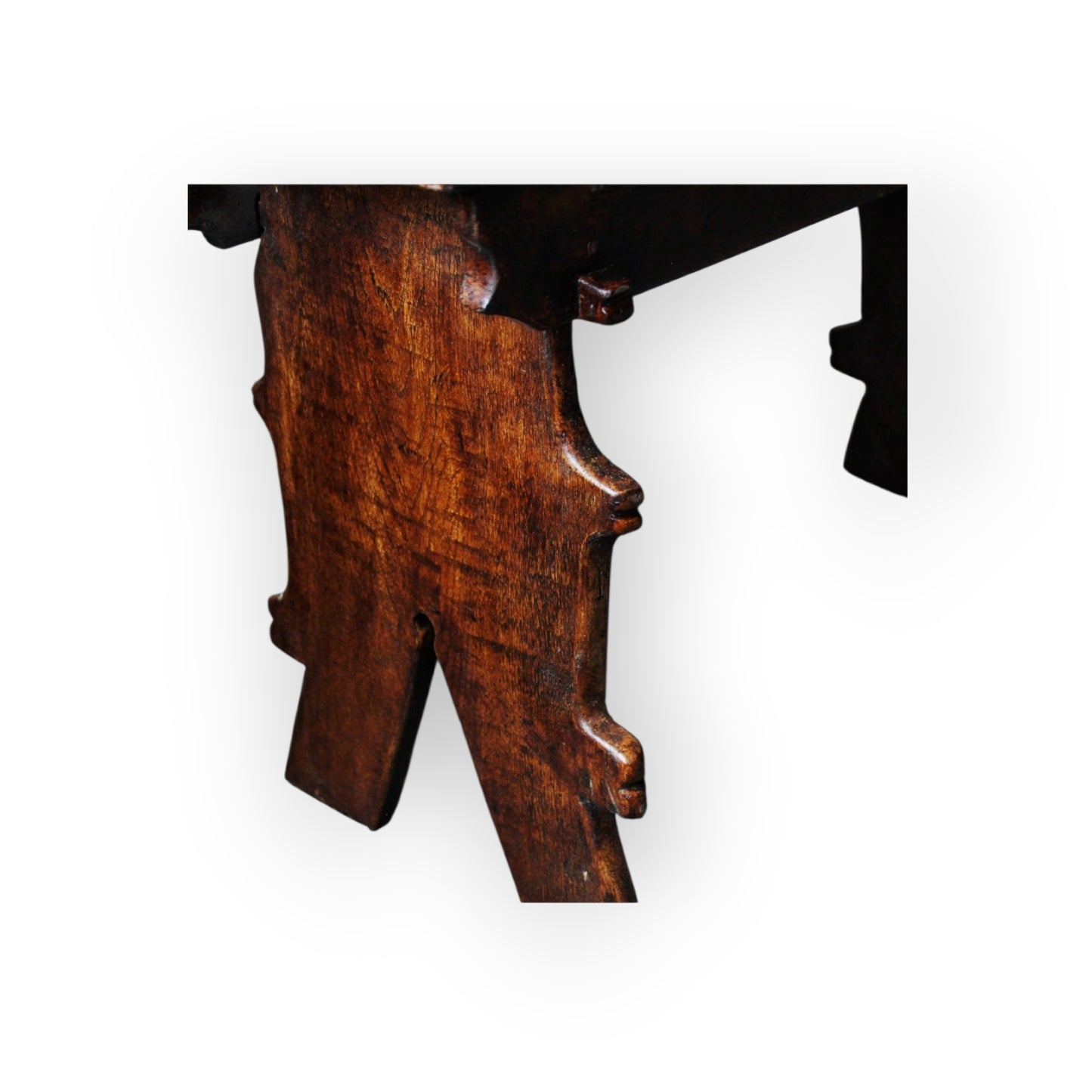 16th Century English Gothic Antique Elm Boarded Stool, with Witch Mark / Apotropaic Mark