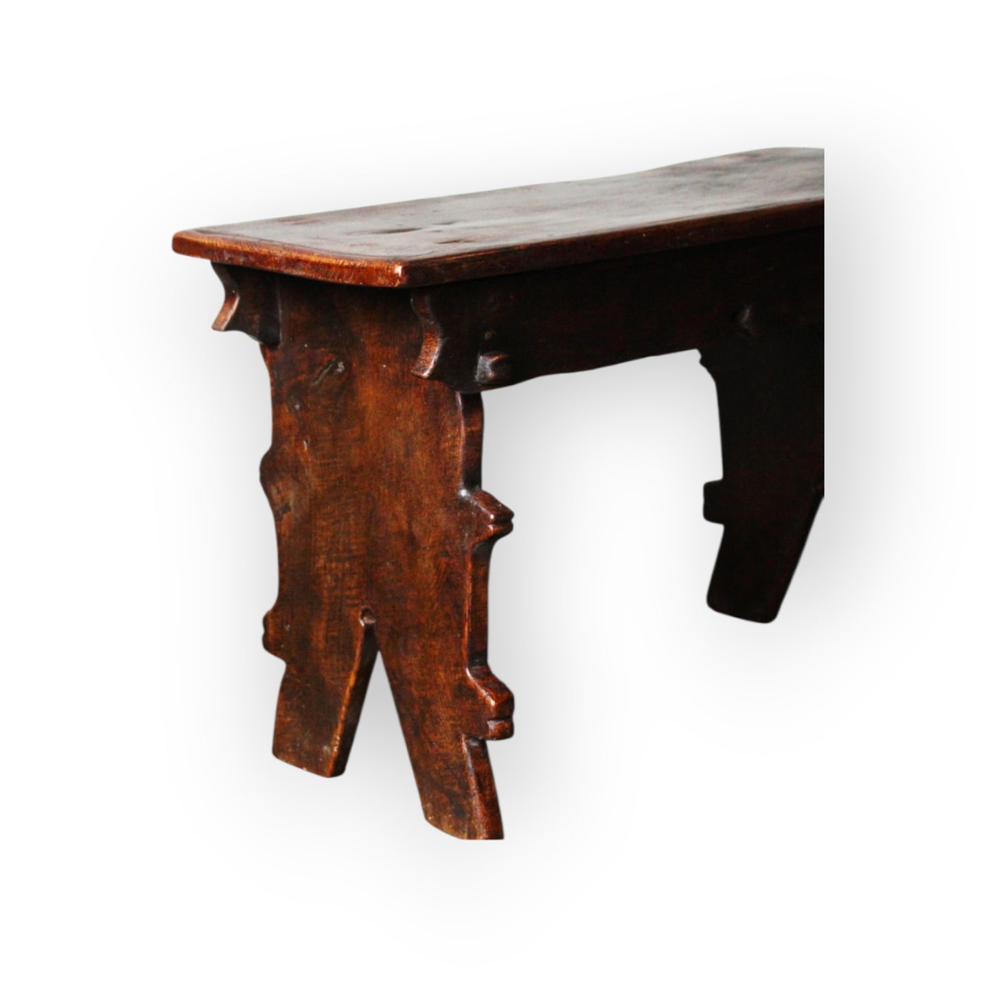 16th Century English Gothic Antique Elm Boarded Stool, with Witch Mark / Apotropaic Mark