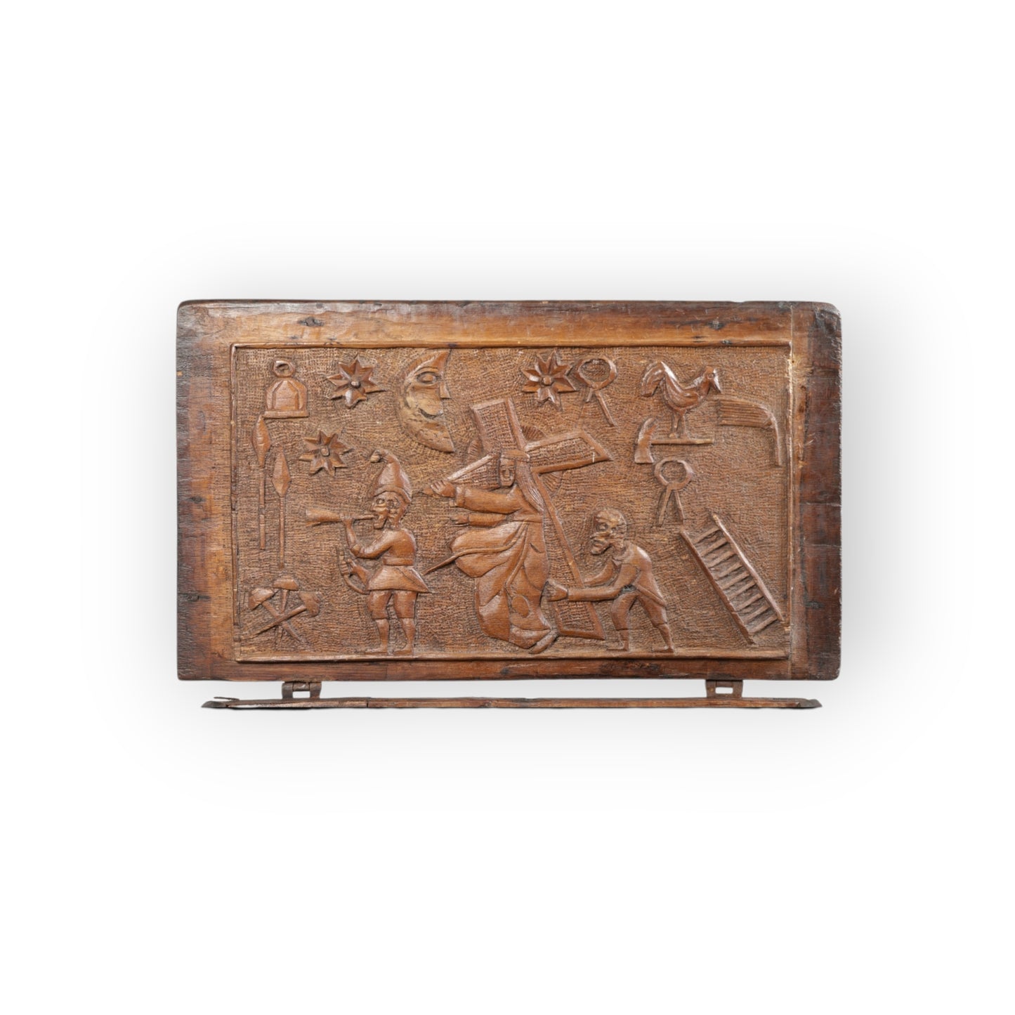 A Small 17th/18th Century Spanish Antique Folk Art Carved Coffer