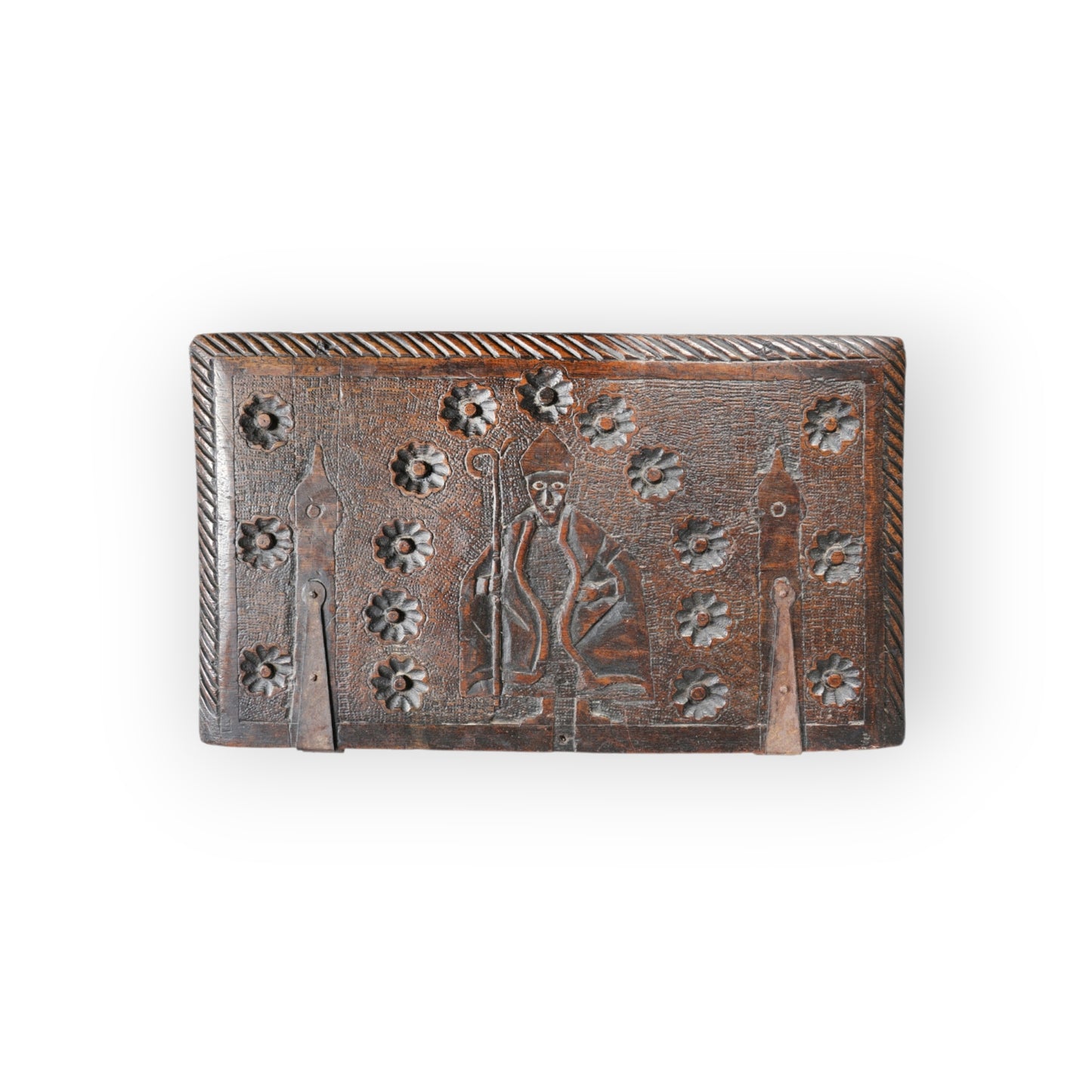 A Small 17th/18th Century Spanish Antique Folk Art Carved Coffer