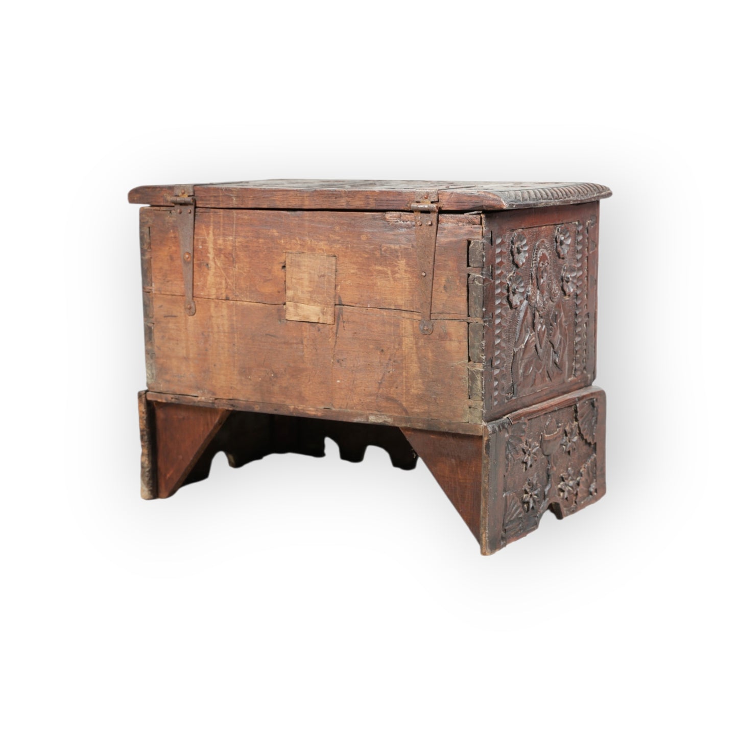 A Small 17th/18th Century Spanish Antique Folk Art Carved Coffer