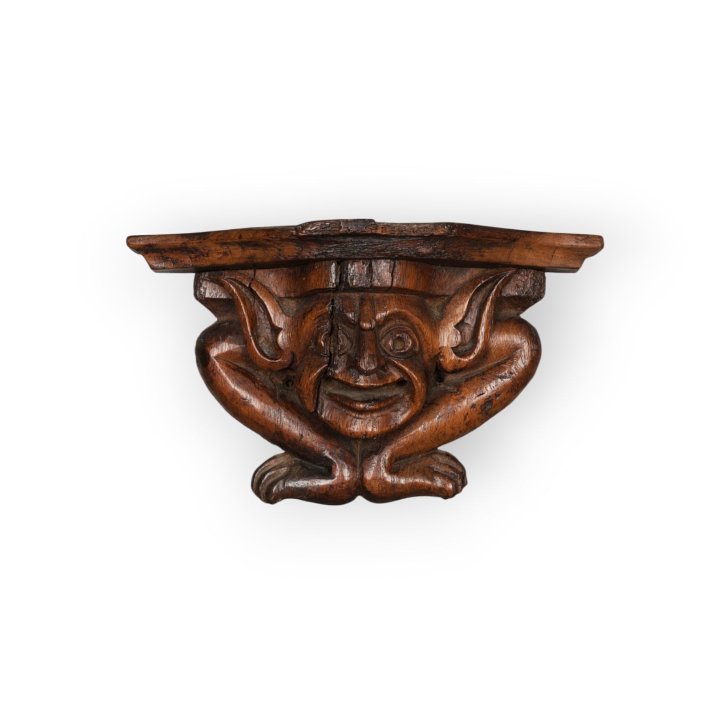 Late Medieval Period, English Antique Carved Oak Misericord in the Form of a Grotesque, circa 1500
