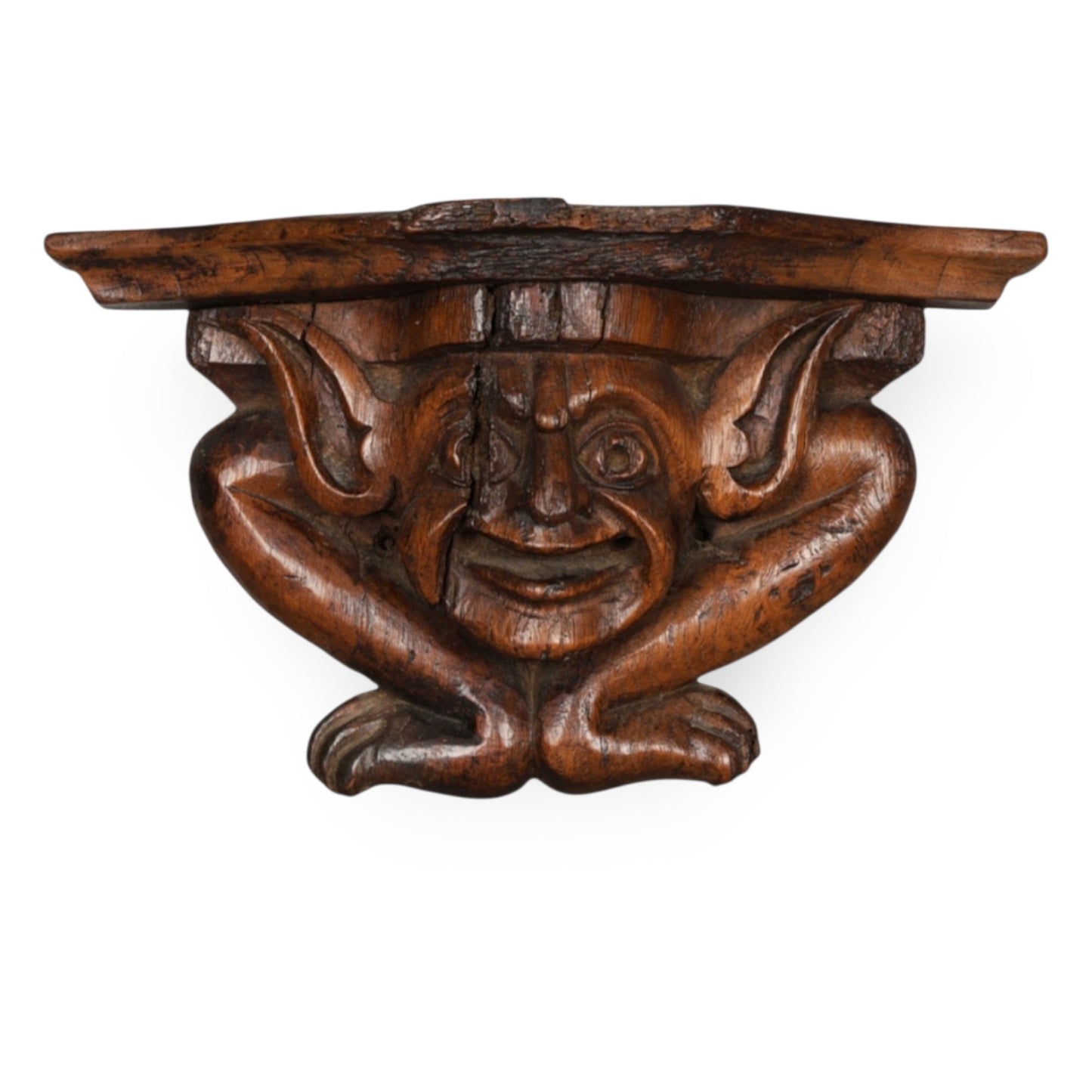Late Medieval Period, English Antique Carved Oak Misericord in the Form of a Grotesque, circa 1500