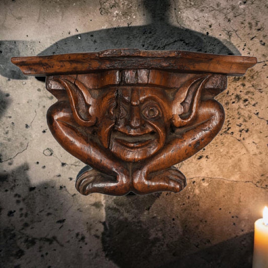 Late Medieval Period, English Antique Carved Oak Misericord in the Form of a Grotesque, circa 1500