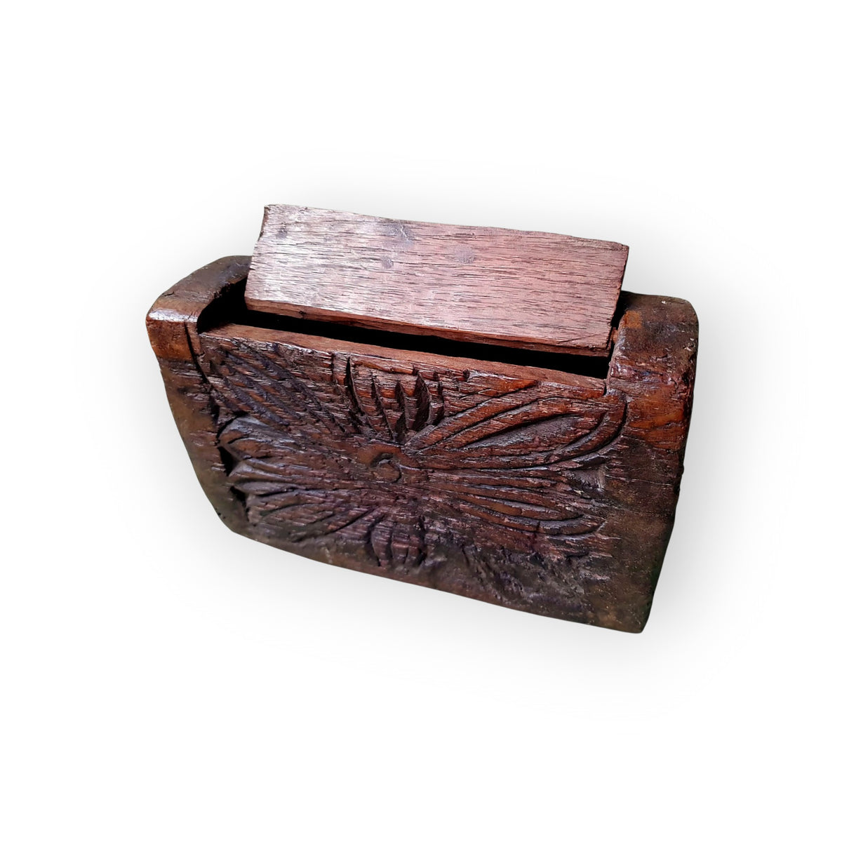 An 18th Century Antique Continental Carved Treen Box With Carved Rosette Decoration