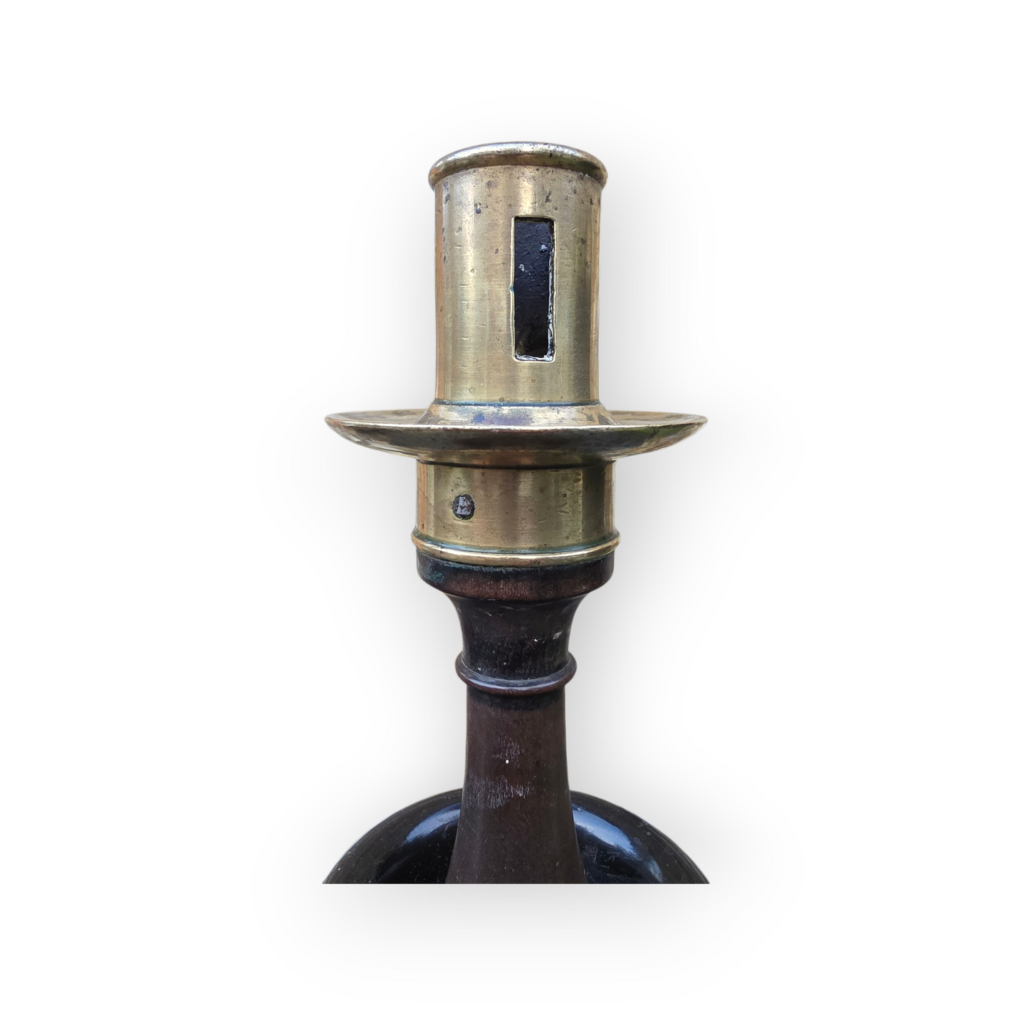 Rare 18th-Century Italian Carved Wood & Brass Candlestick