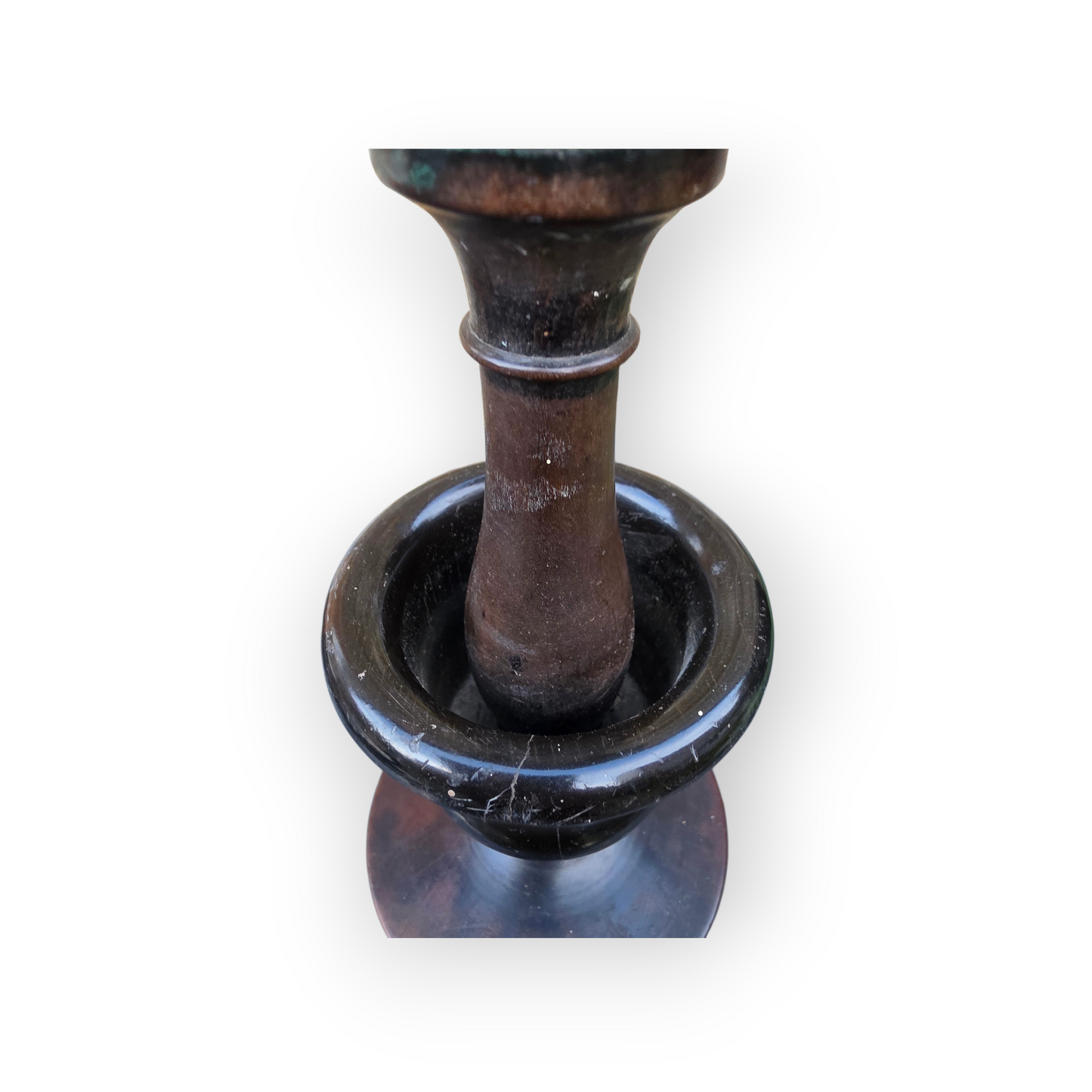 Rare 18th-Century Italian Carved Wood & Brass Candlestick