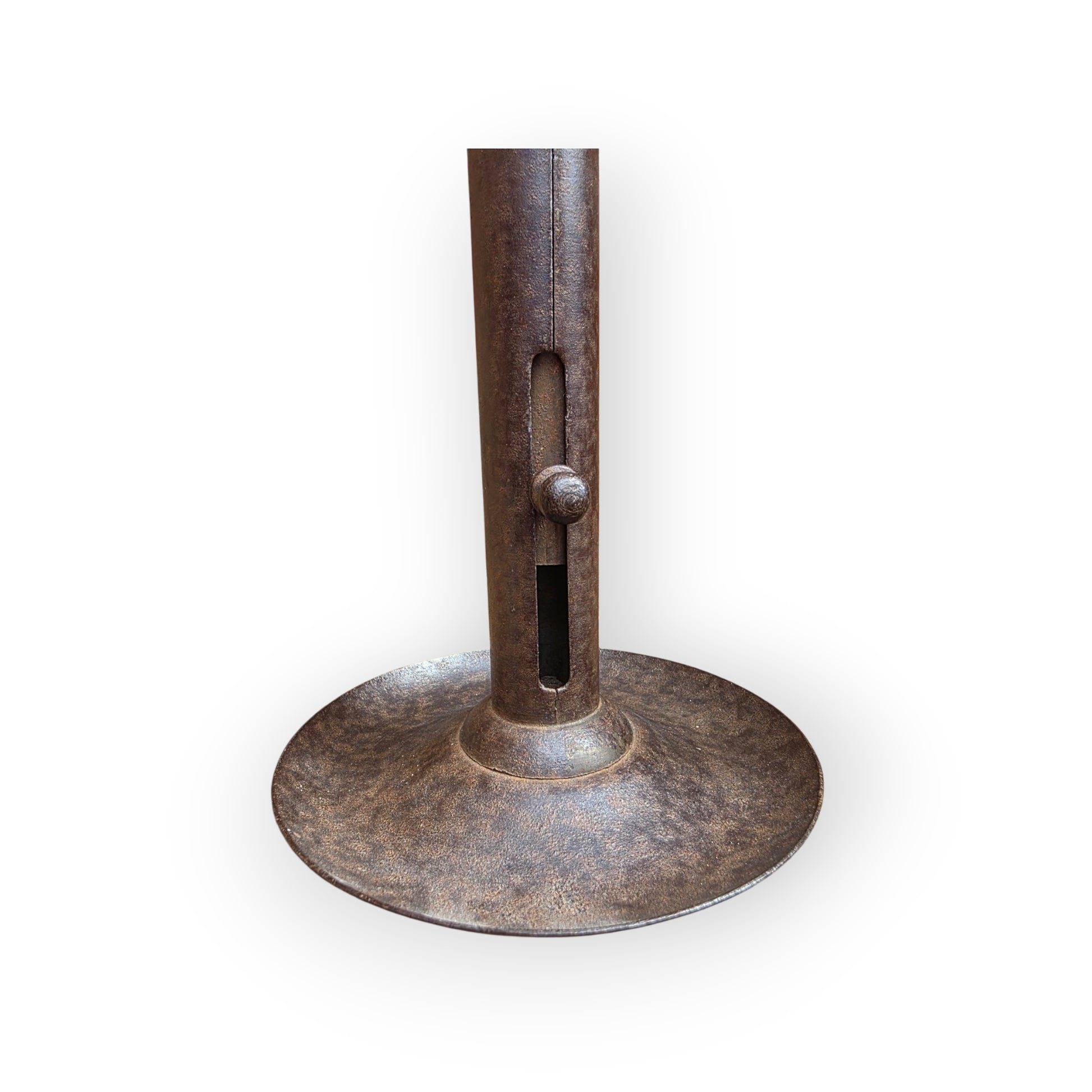 Holt Antiques at Walsingham Mill adjustable iron candle holder base with a distressed dark metal finish