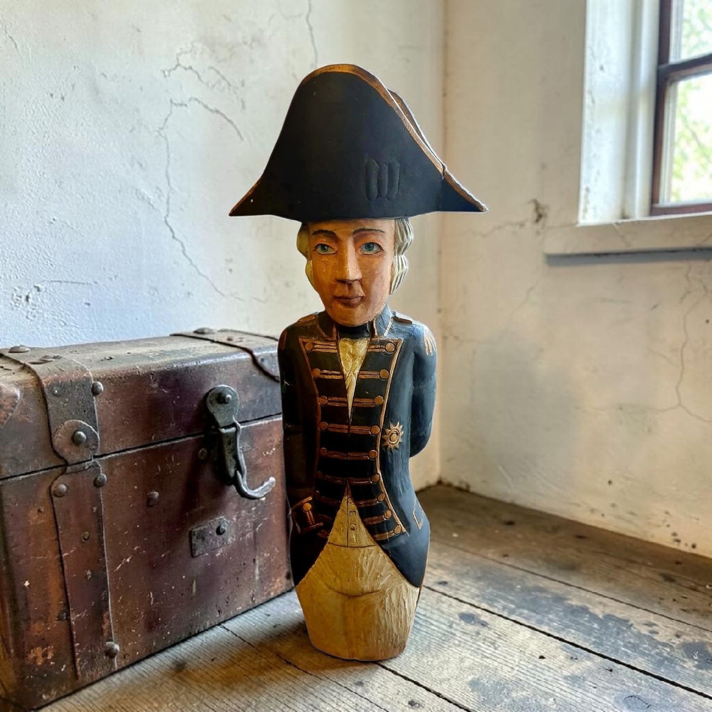 19th-Century English Antique Carved Wooden Ship's Polychromed Figurehead of Lord Nelson
