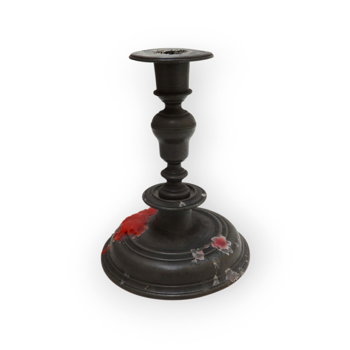 A Late 17th Century / Early 18th Century English Antique Pewter Baluster Candlestick