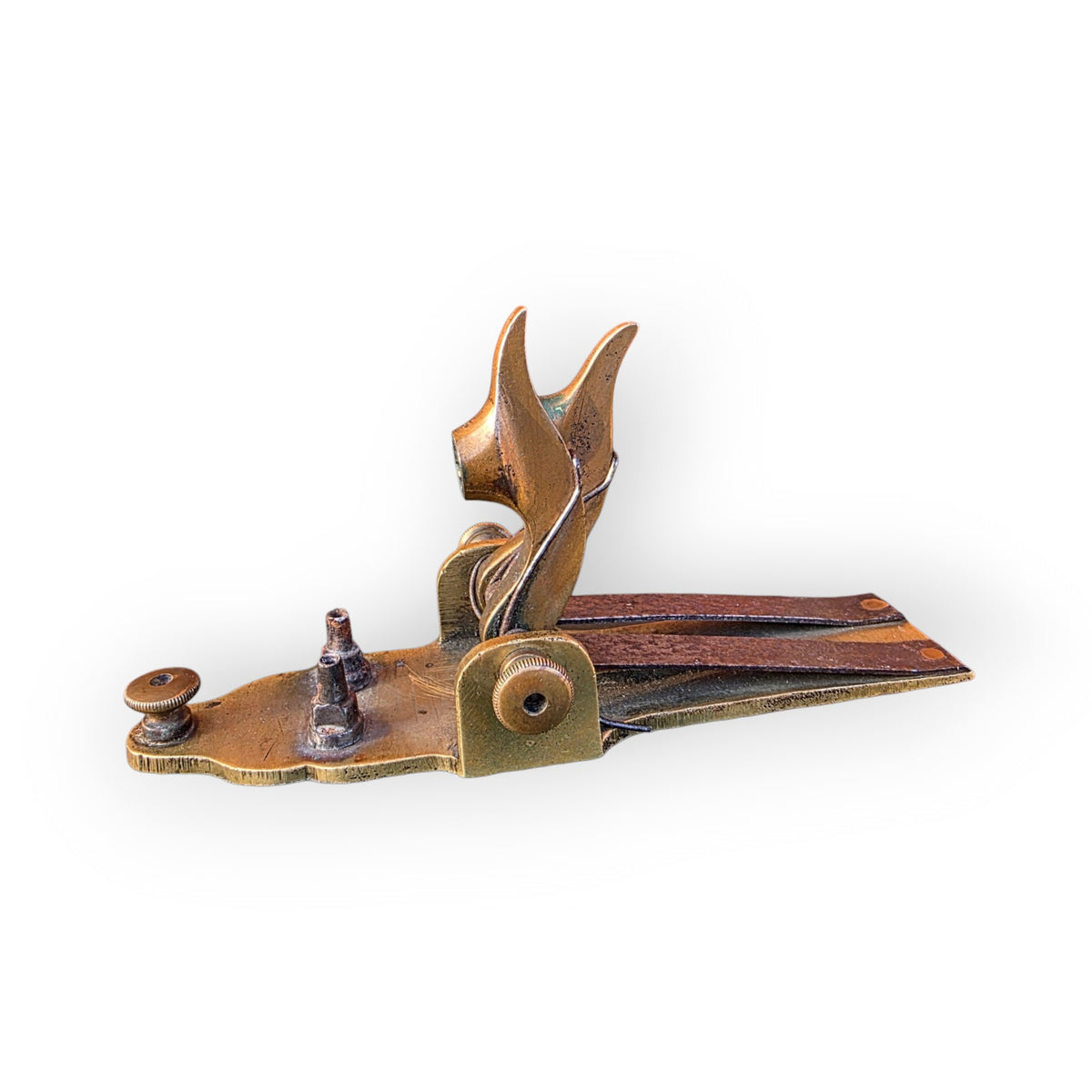 A Rare 19th Century Antique Brass and Steel Percussion-Cap Door Wedge Alarm, Circa 1840-1880
