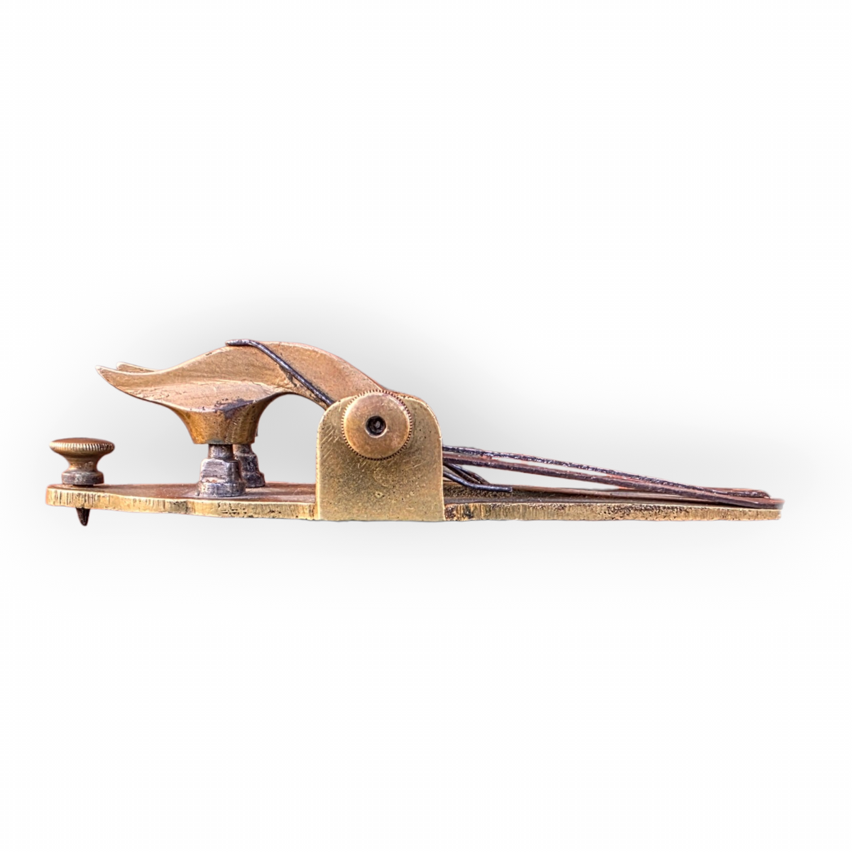 A Rare 19th Century Antique Brass and Steel Percussion-Cap Door Wedge Alarm, Circa 1840-1880