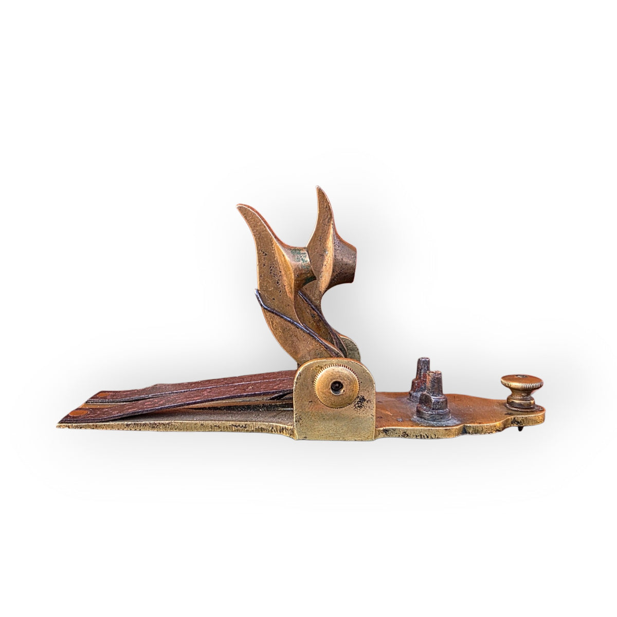 A Rare 19th Century Antique Brass and Steel Percussion-Cap Door Wedge Alarm, Circa 1840-1880