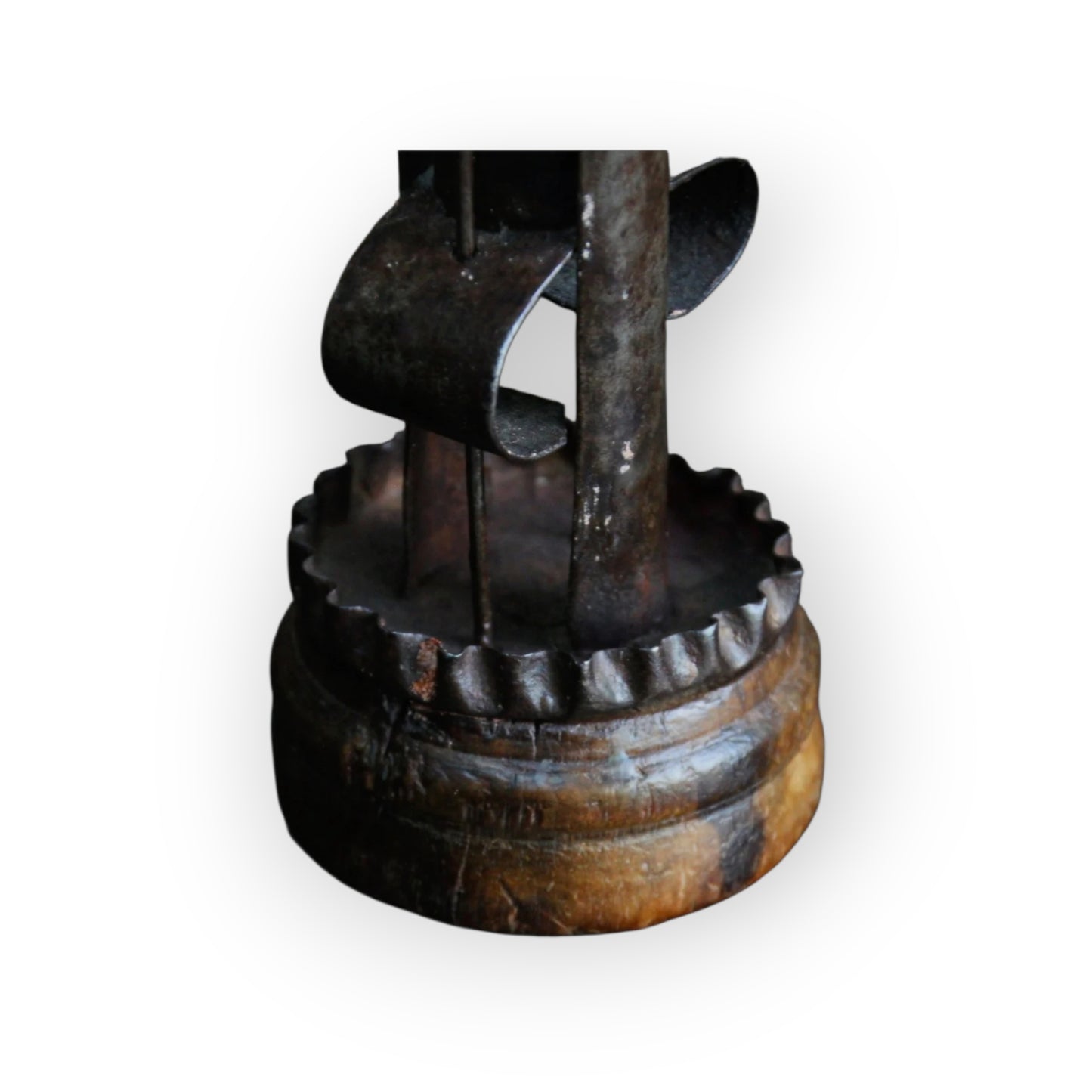 Unusual 18th-Century Antique Iron and Treen Hog-Scraper-Come-Stable-Come-Birdcage Candleholder, circa 1780