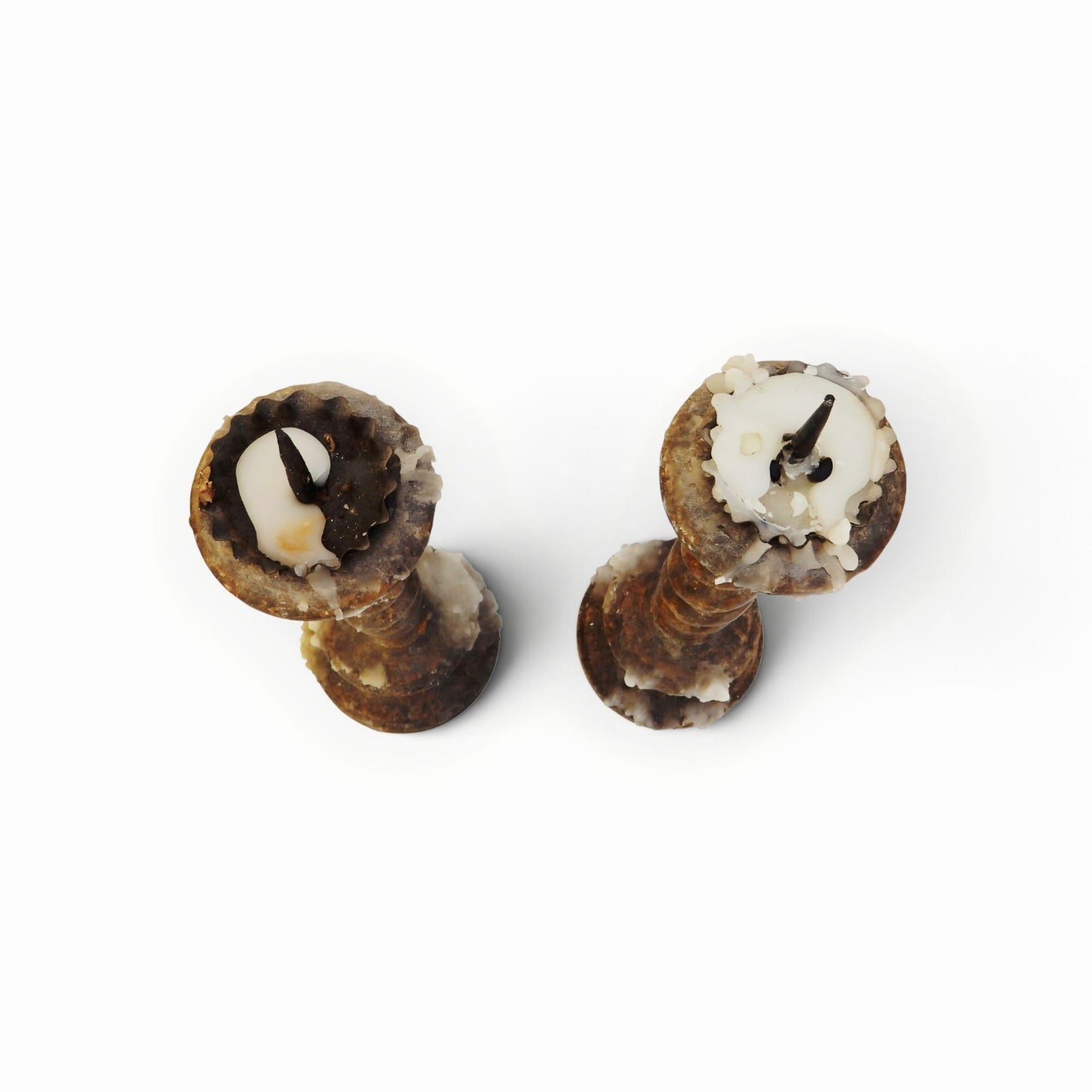 A Pair of 18th Century Continental Antique Giltwood and Silvered Wood Spiral-Twist Pricket Candlesticks, Probably Italian or Iberian