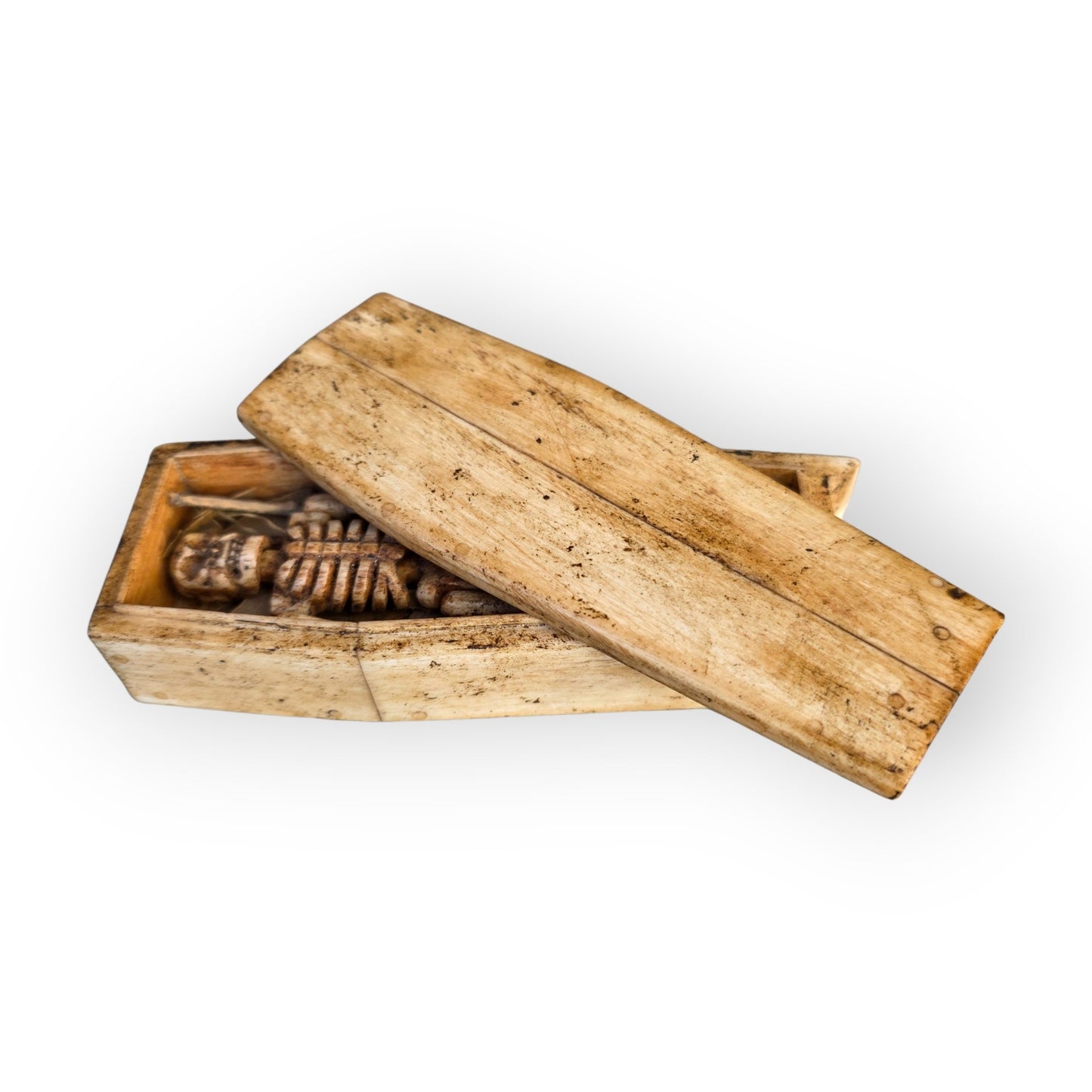 Rare Georgian Antique Bone Memento Mori — Articulated Skeleton in Bone Coffin, English, c.1750–1820