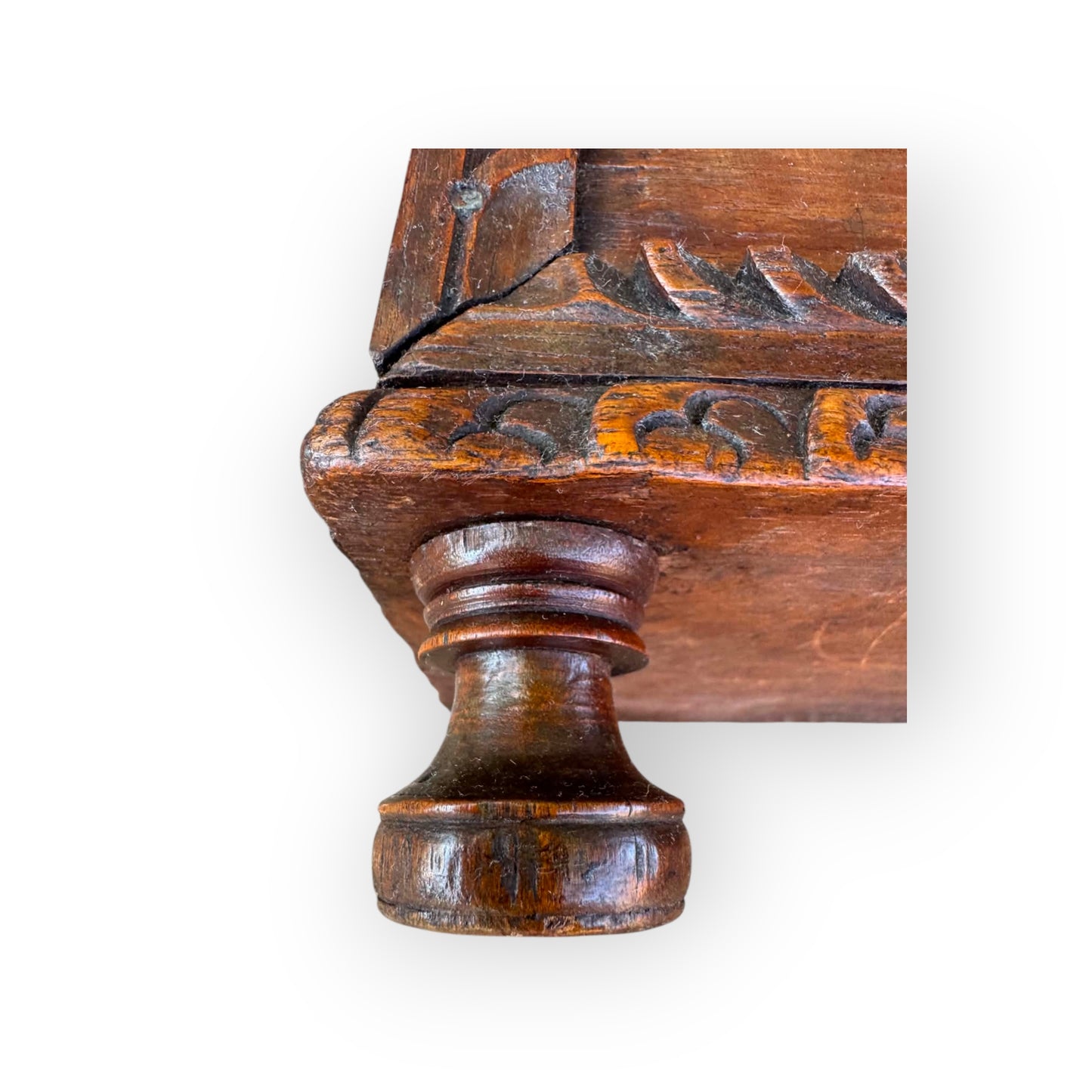 A Rare 17th Century Continental Antique Carved Walnut Table Casket with Original Ironwork, circa 1650