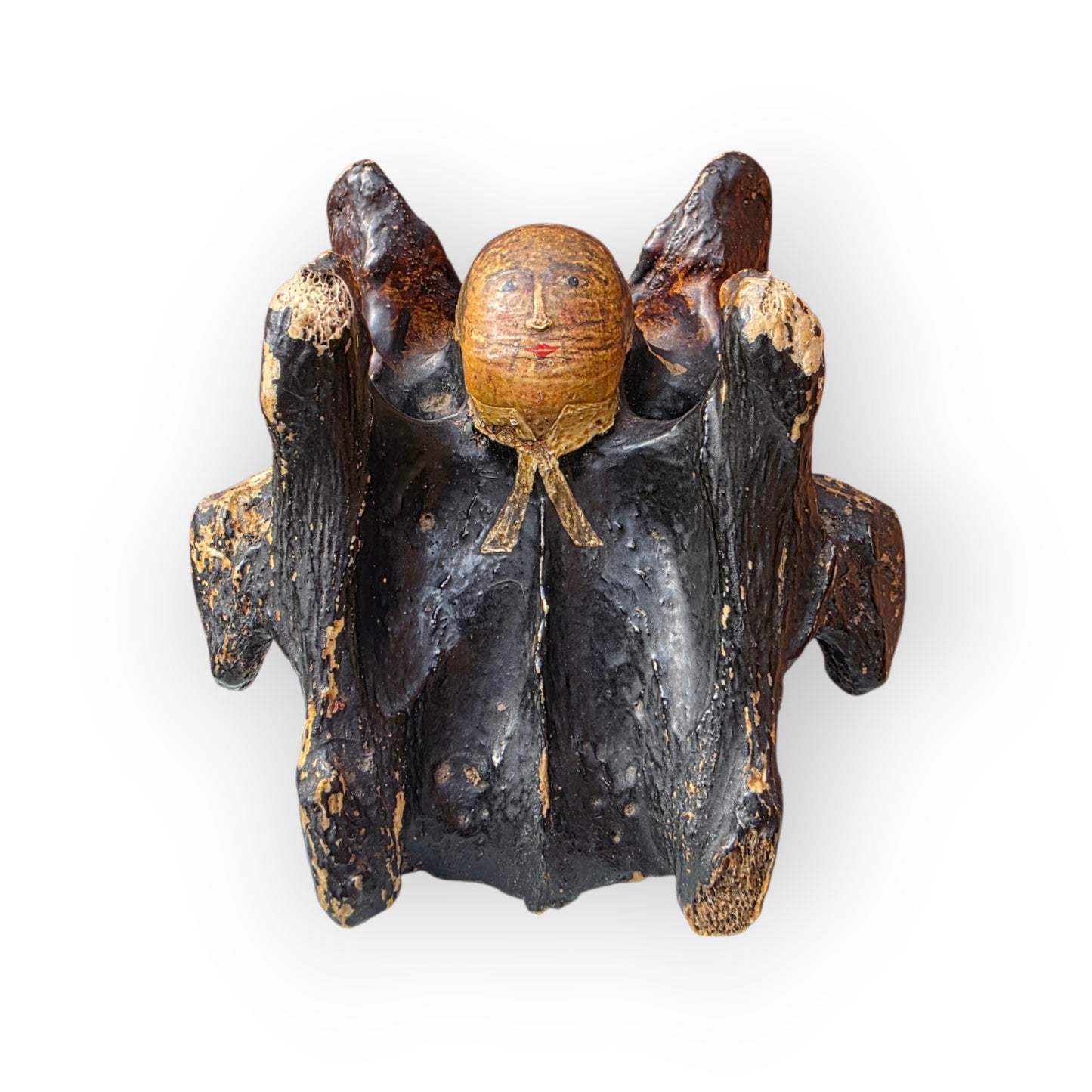 A Rare Early 19th Century English Folk Art "Wesley Bone" — A Horse Vertebra Painted as John Wesley Preaching