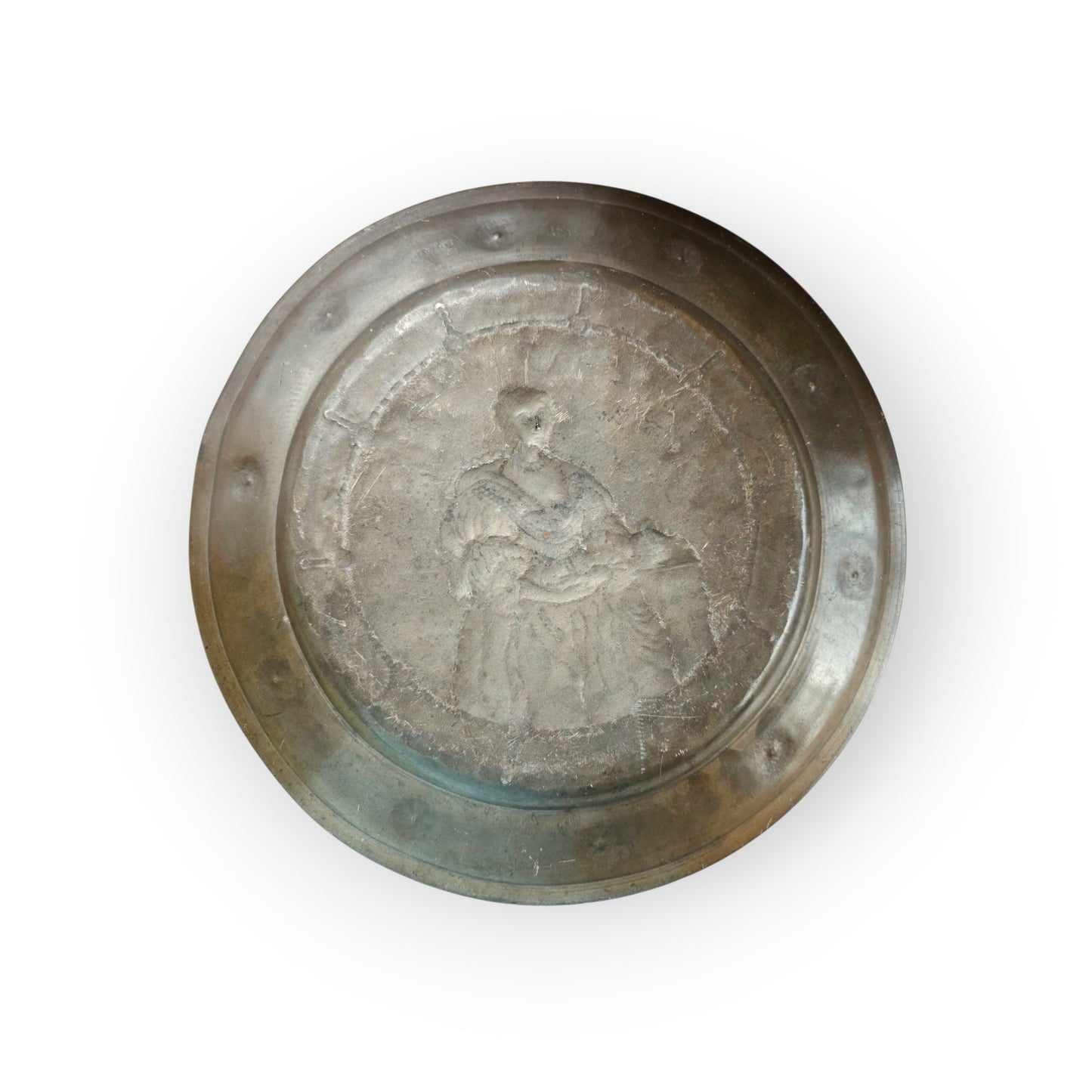 Rare Pair of 17th-Century Antique Pewter Chargers Depicting King Charles I & Henrietta Maria