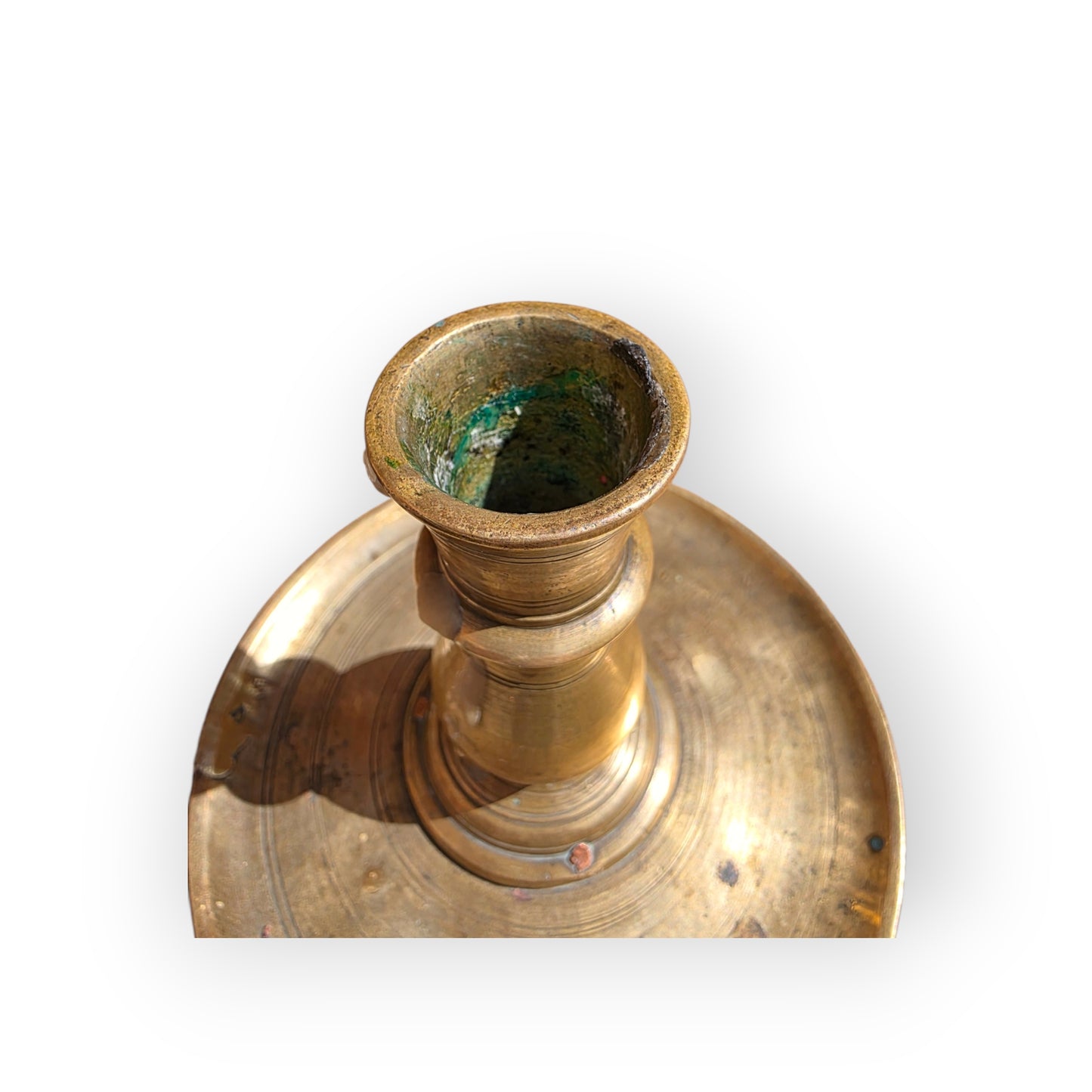 Rare 17th Century Spanish Antique Brass Disc-Base Candlestick, circa 1650–1700