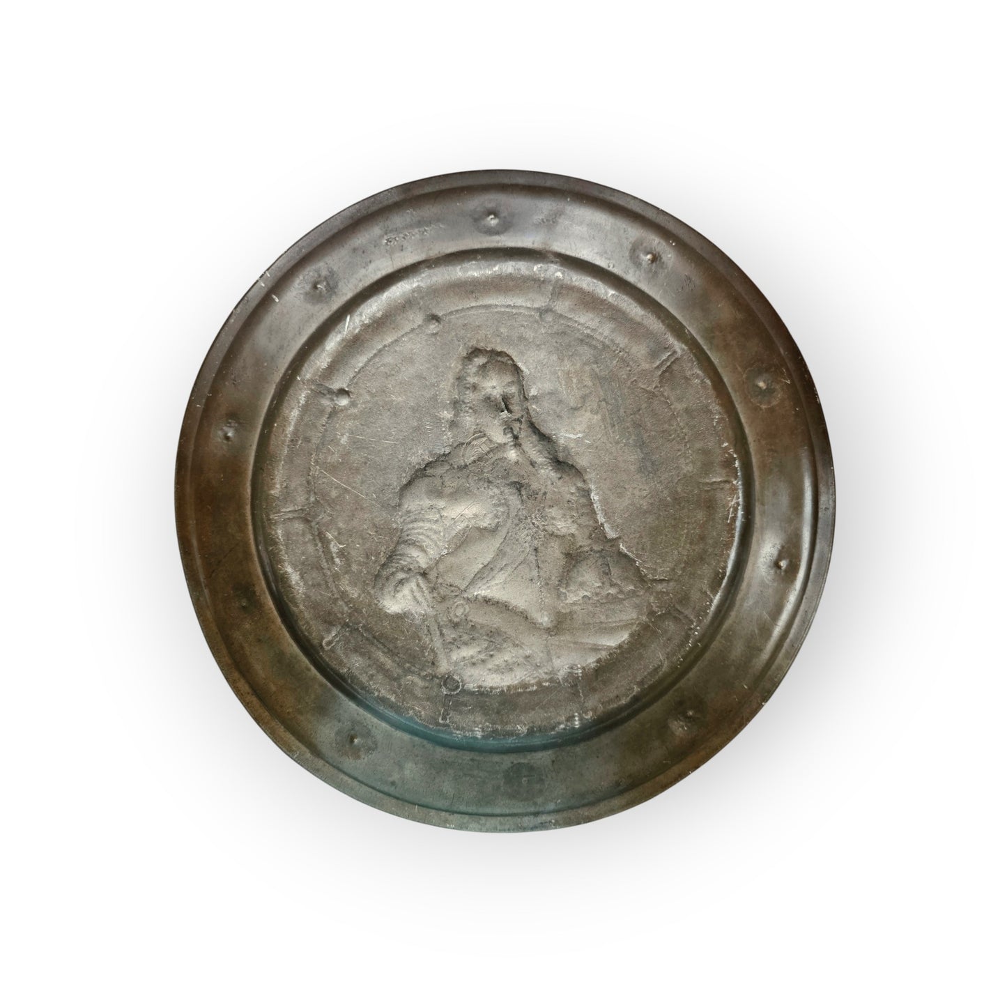 Rare Pair of 17th-Century Antique Pewter Chargers Depicting King Charles I & Henrietta Maria