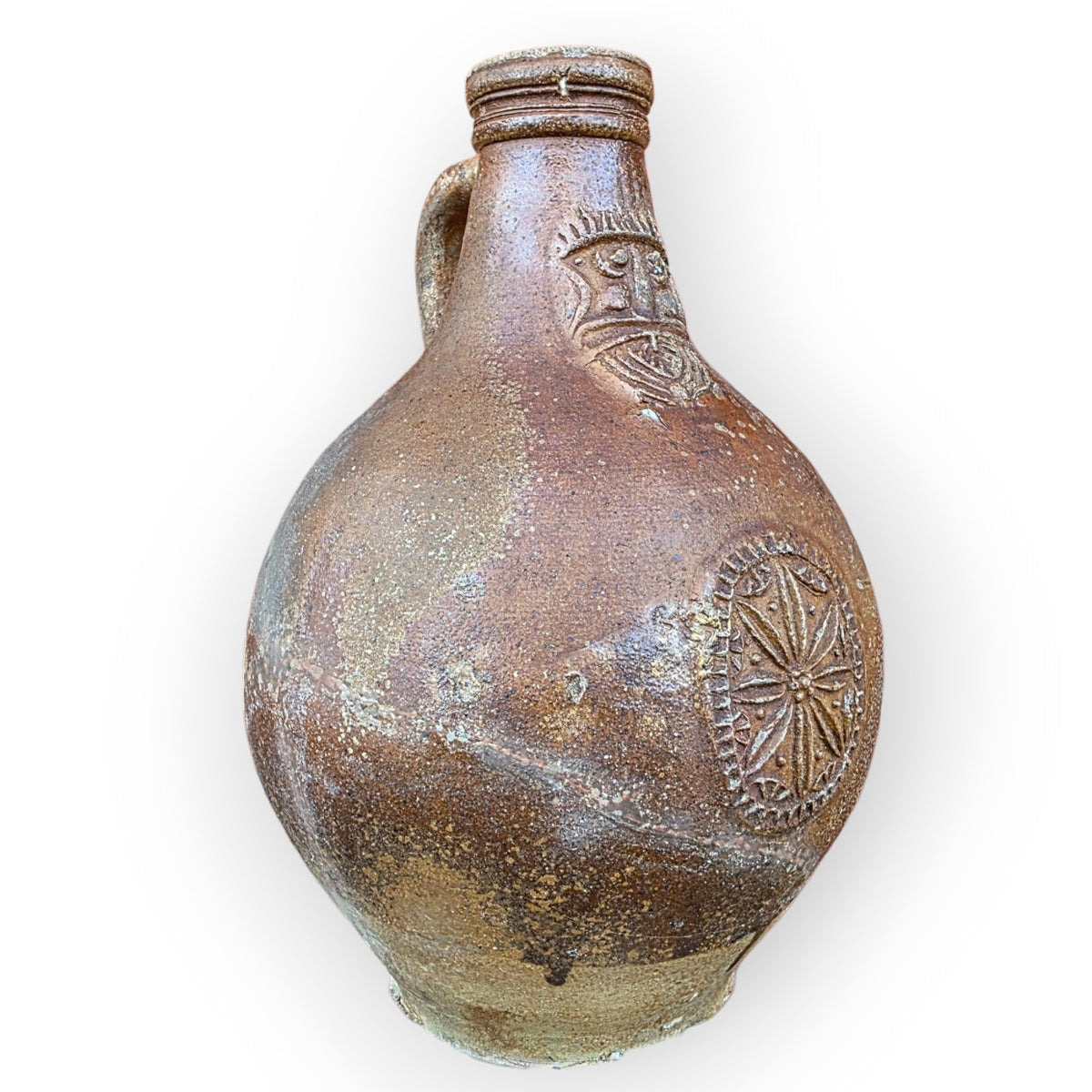 Large 17thC German Antique Bellarmine Jug, Frechen, c.1650–1670 — With Apotropaic Witch Mark