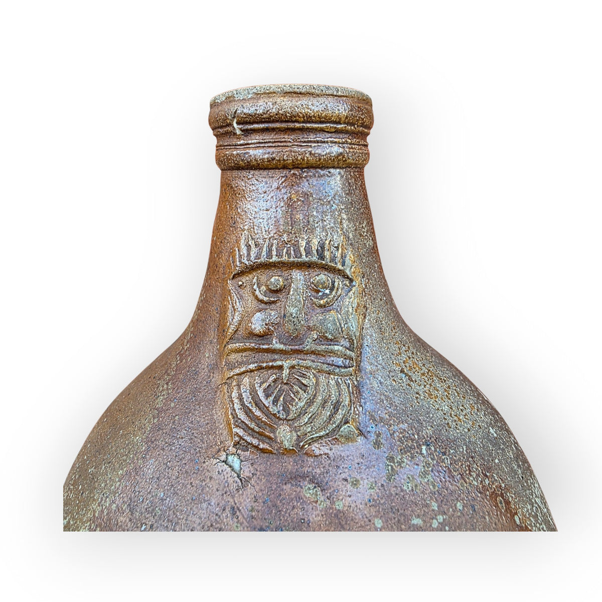 Large 17thC German Antique Bellarmine Jug, Frechen, c.1650–1670 — With Apotropaic Witch Mark