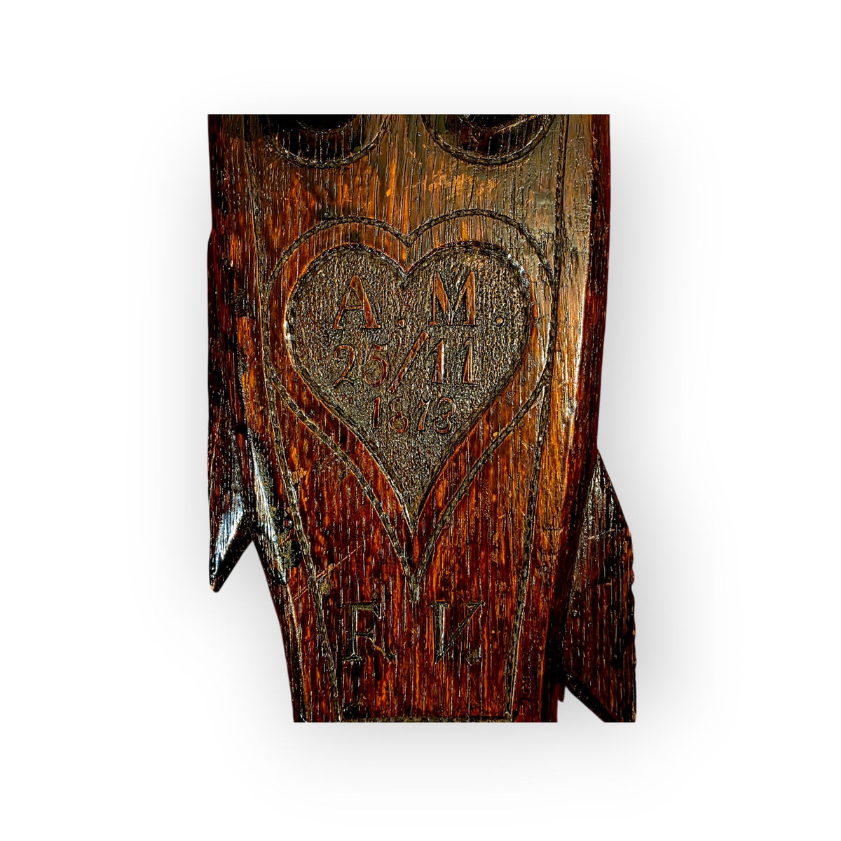 Rare 19th-Century English Antque Folk Art Carved Treen Boot Jack | Fish-Form Treen Love Token (Dated 1873)