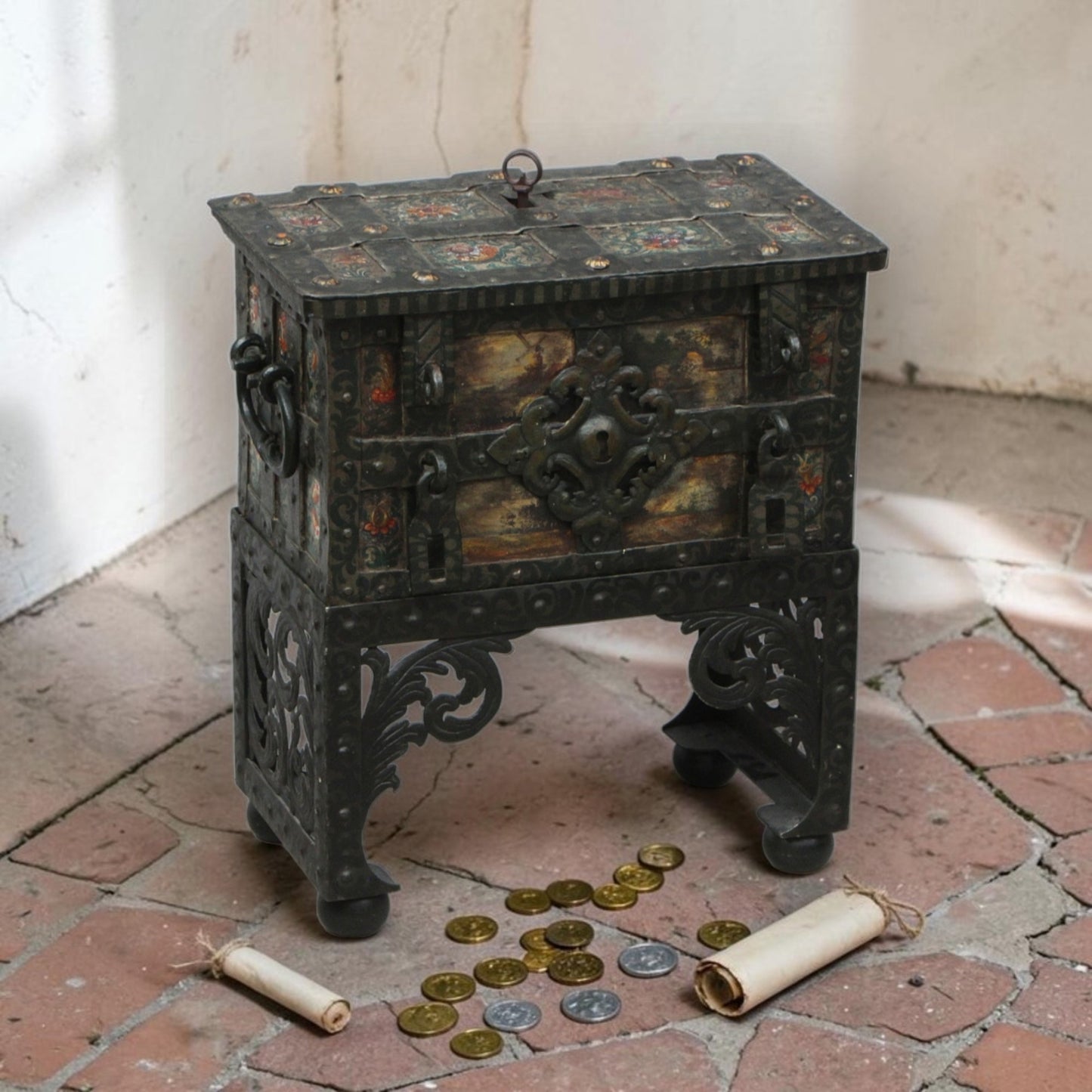 Early 17th-Century Diminutive German Antique Armada Chest