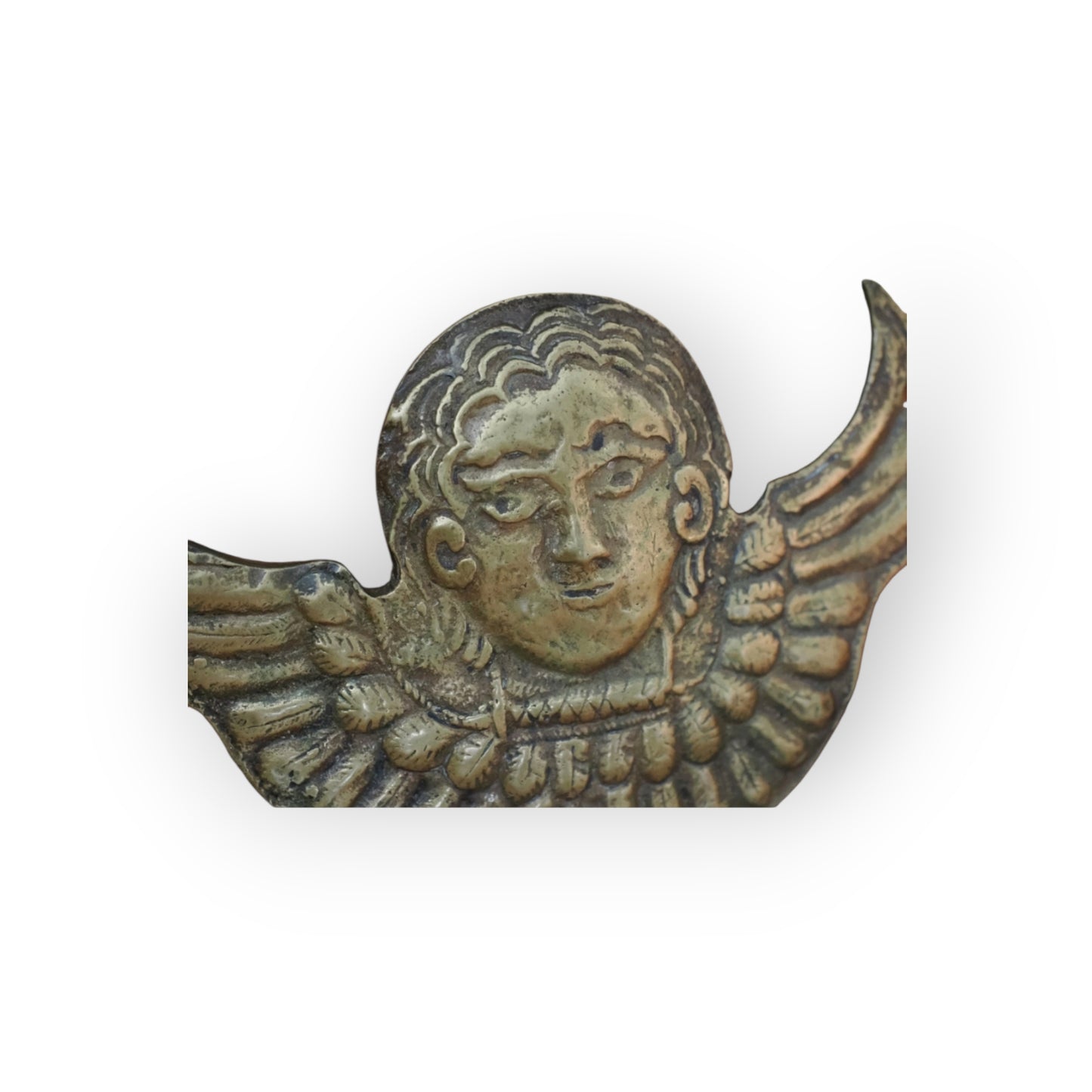 A Well-Sized 16th Century Renaissance Antique Brass Winged Cherub Appliqué