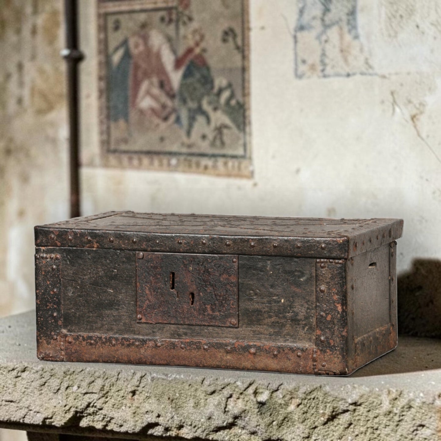 17th Century Antique Iron-Bound Oak Alms Box, circa 1680