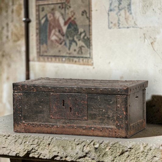 17th Century Antique Iron-Bound Oak Alms Box, circa 1680