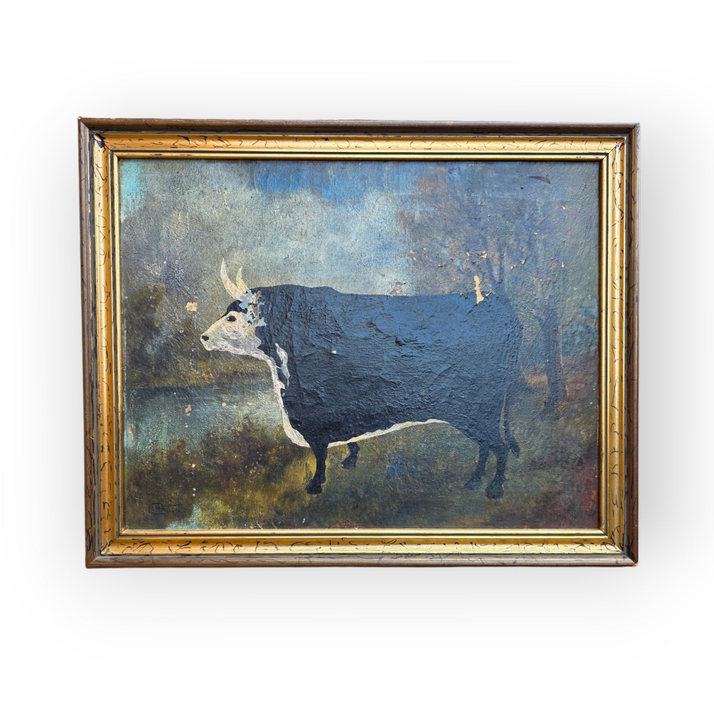 C. Brett — A Naive, Mid-19th Century, English School Antique Study of a Black and White Cow