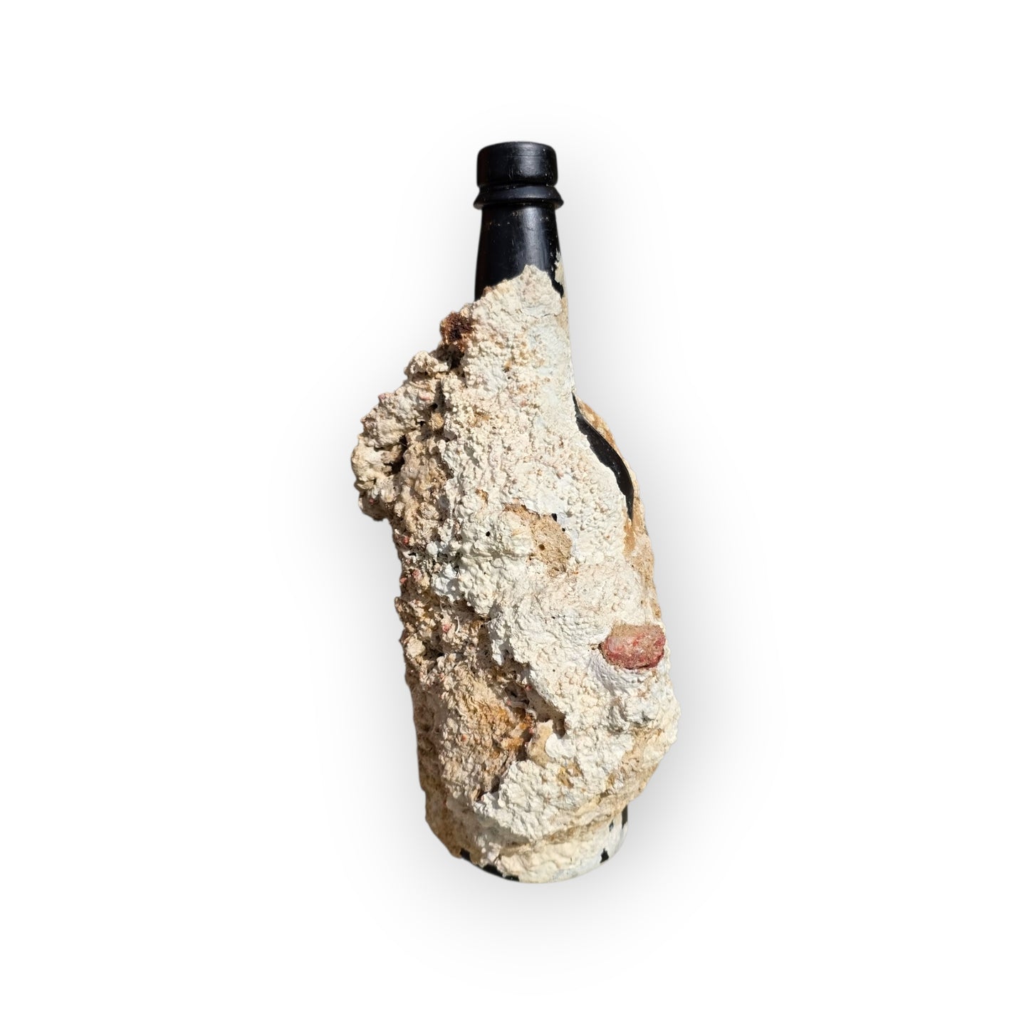 Shipwreck-Recovered English Antique Black Glass Cylinder Bottle with Marine Concretion, c.1840