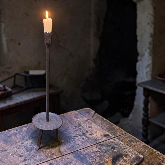 An 18th-Century English Antique Iron Tripod-Base Candleholder / Candlestick