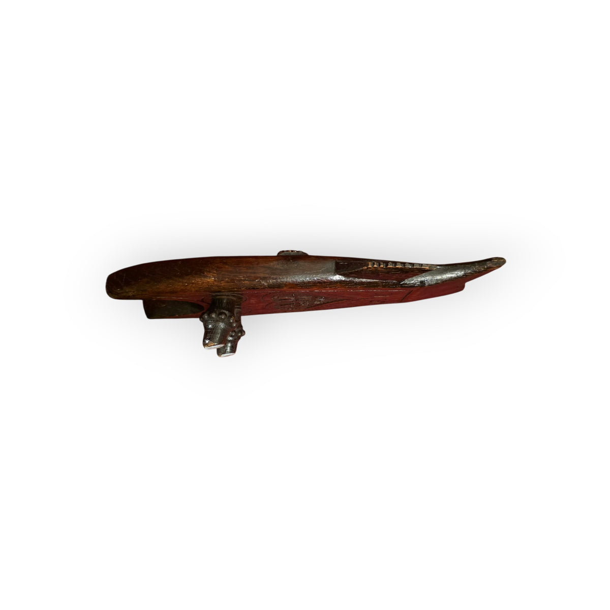 Rare 19th-Century English Antque Folk Art Carved Treen Boot Jack | Fish-Form Treen Love Token (Dated 1873)