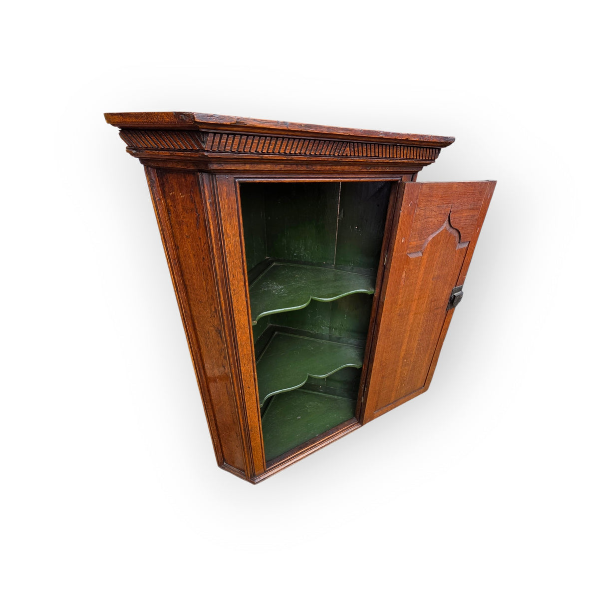 Late 18th-Century George III Antique Oak Hanging Corner Cupboard, Probably Welsh