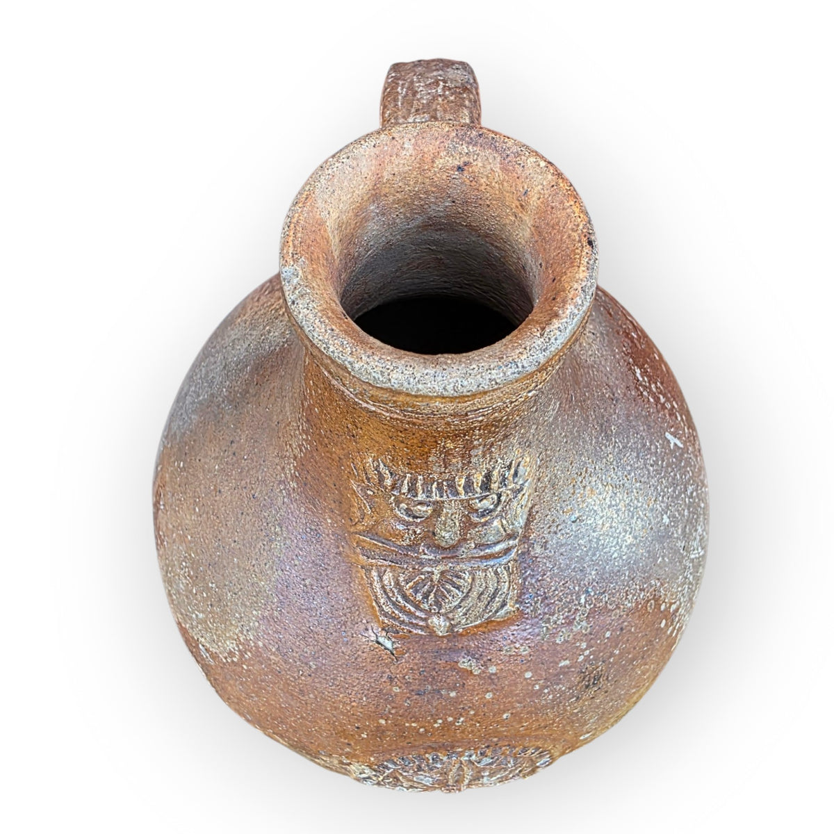 Large 17thC German Antique Bellarmine Jug, Frechen, c.1650–1670 — With Apotropaic Witch Mark