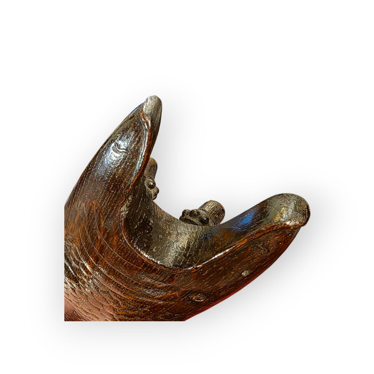 Rare 19th-Century English Antque Folk Art Carved Treen Boot Jack | Fish-Form Treen Love Token (Dated 1873)