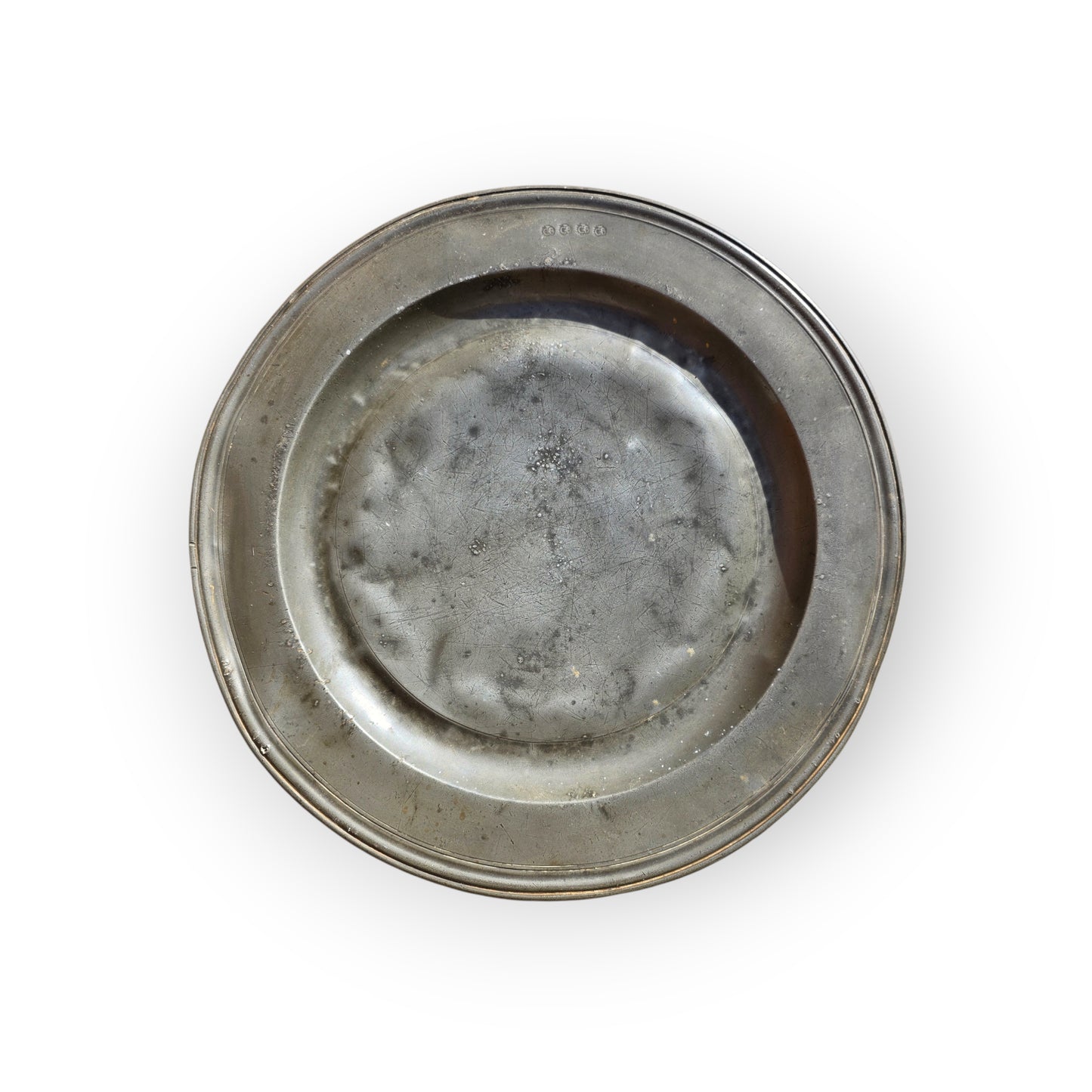 A Large English Antique Triple-Reeded Pewter Charger, circa 1675-1715, 40cm (15 3/4") Diameter