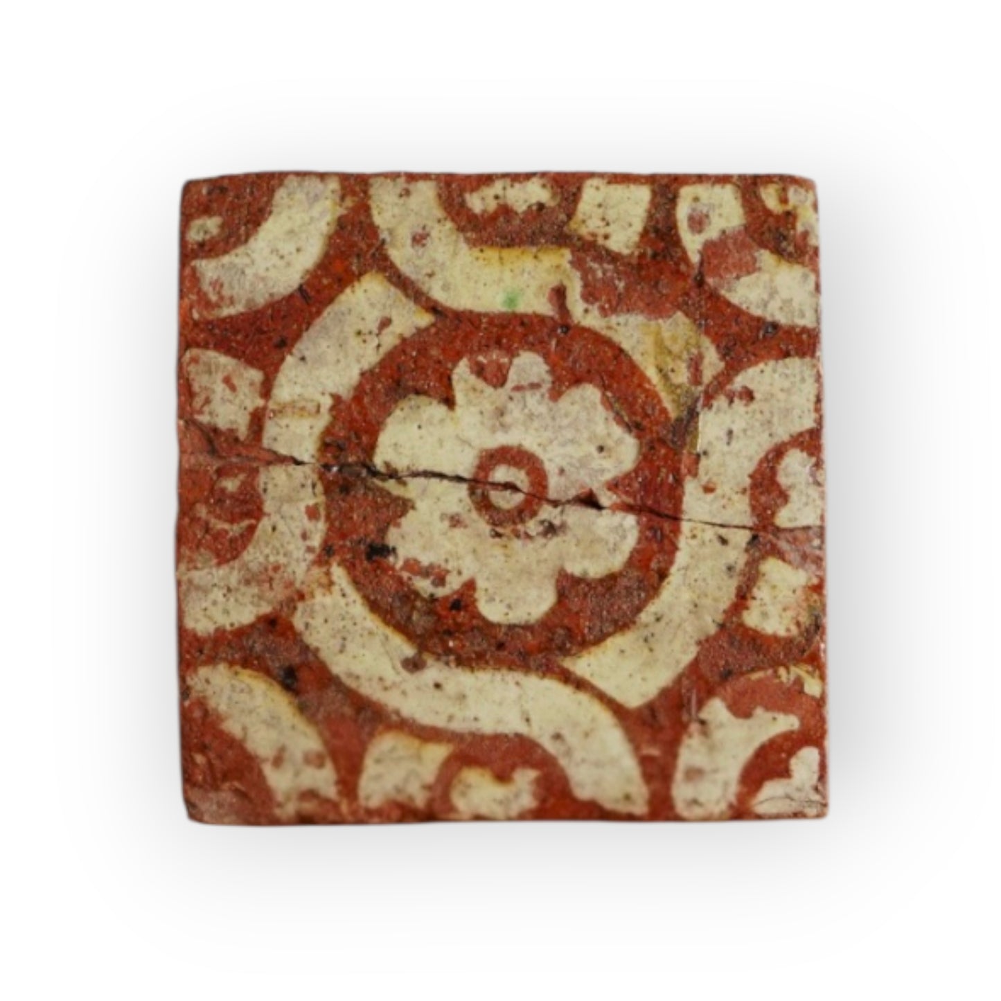 A Rare 15th Century French Antique Encaustic Floor Tile (Carreau de Pavement), Varengeville, Normandy — Ex-Collection of Henri Carnet