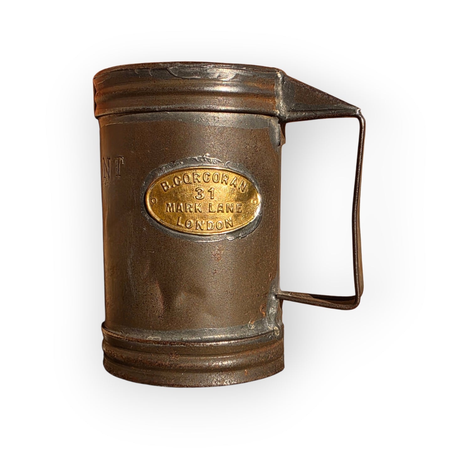 19thC Antique Toleware / Tin Half-Pint Grain / Corn Measure Stamped "Bryan Corcoran Ltd"