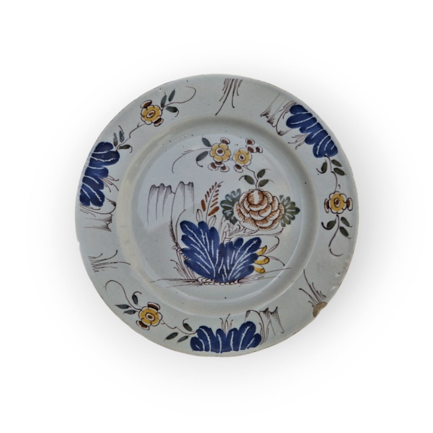 Rare Set of Four Mid 18th Century Antique Delft Plates, Liverpool, Fazackerley Palette, C.1760