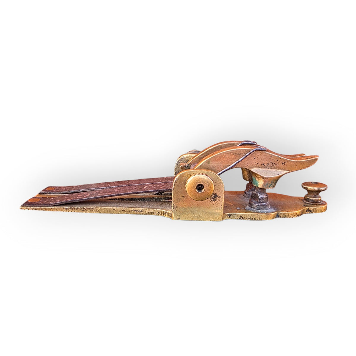 A Rare 19th Century Antique Brass and Steel Percussion-Cap Door Wedge Alarm, Circa 1840-1880