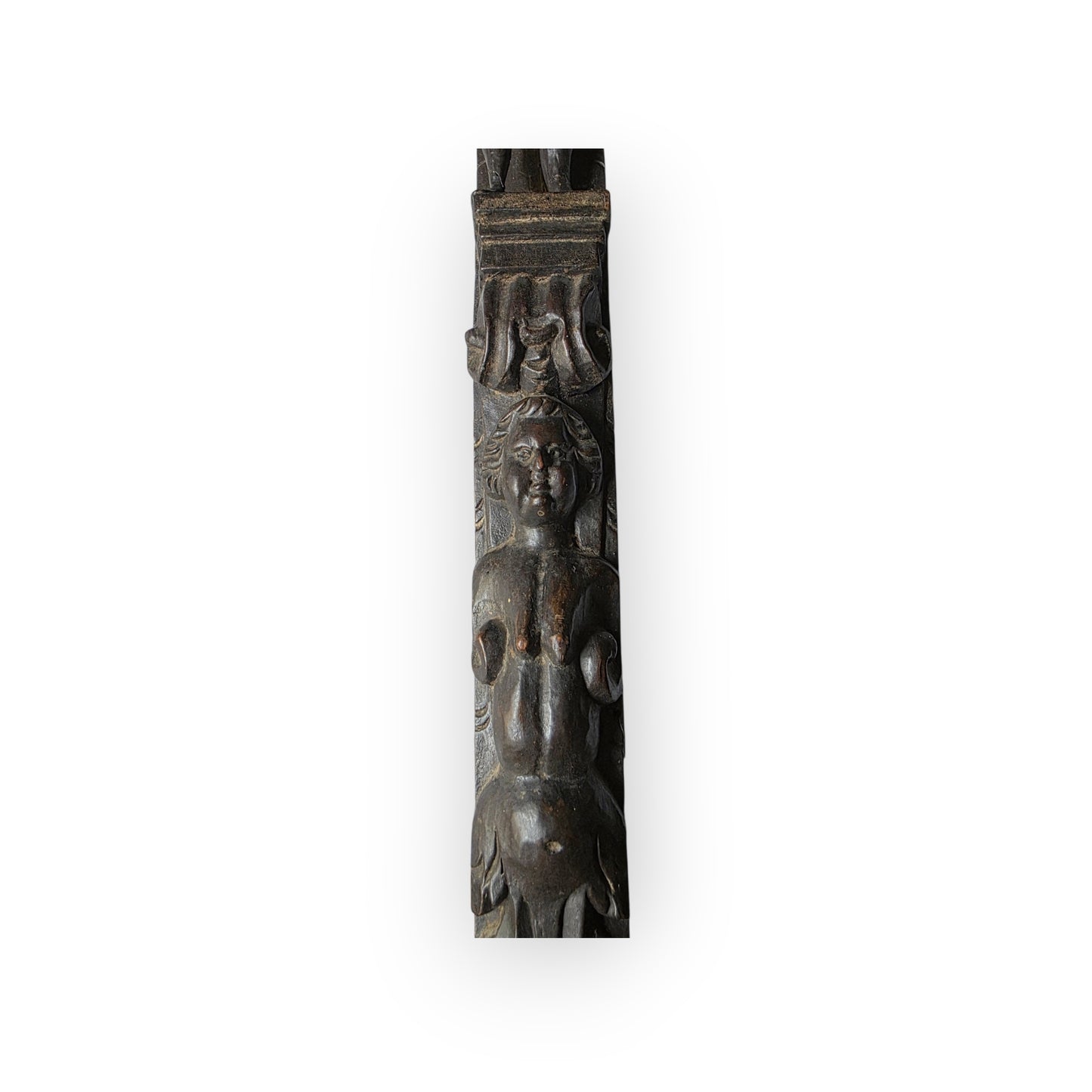 Mid 17th-Century Antique Carved Walnut Term / Appliqué of Elongated Form