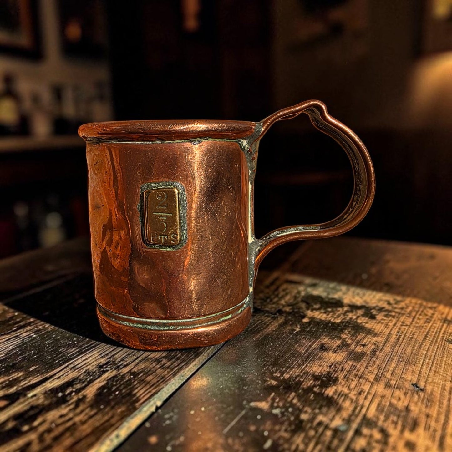 Rare 19th Century Victorian Copper Antique 2/3 Pint Measure with Applied Brass Capacity Plaque