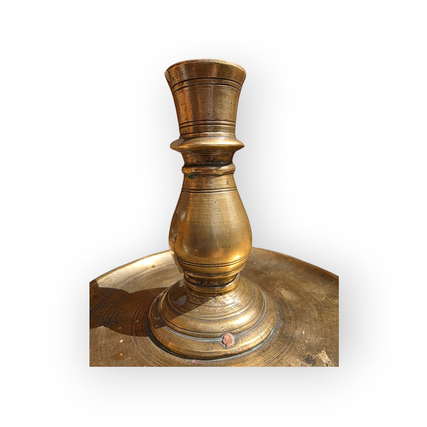 Rare 17th Century Spanish Antique Brass Disc-Base Candlestick, circa 1650–1700