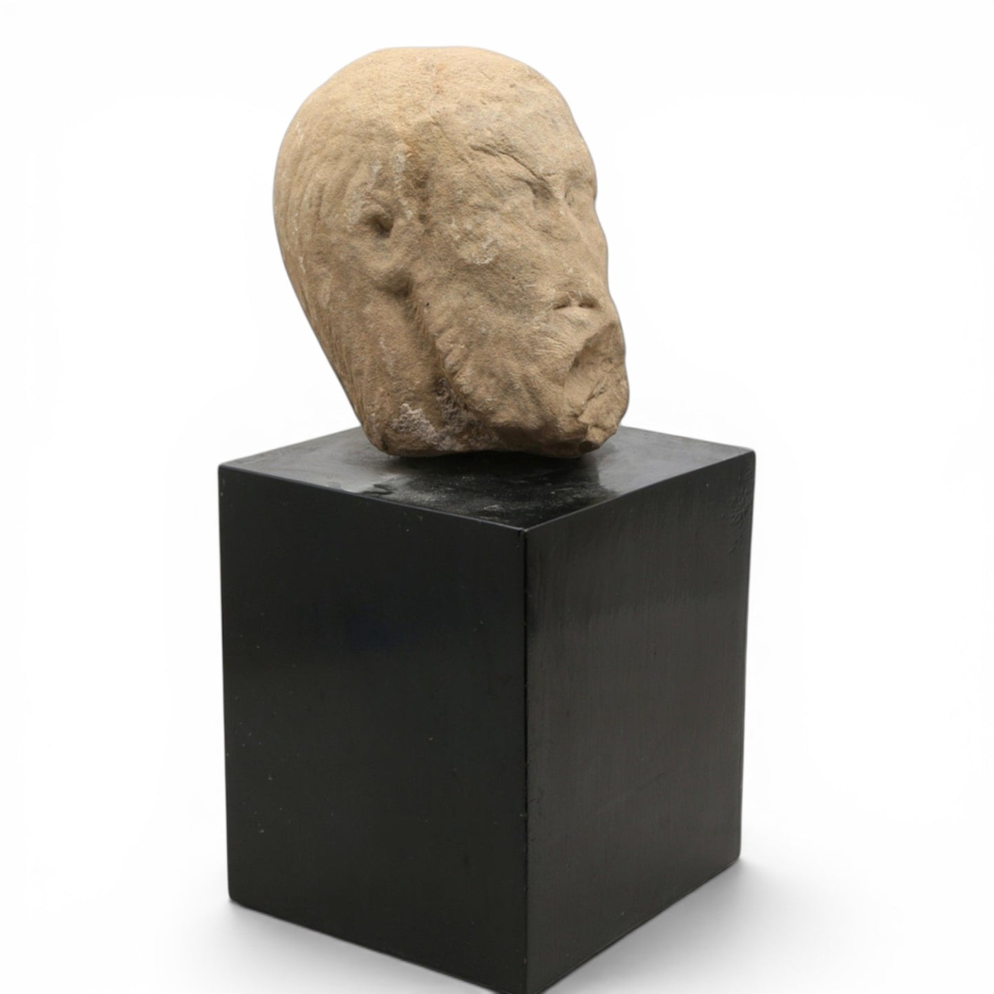 15th-Century Life-Size Antique Carved Stone Head of a Saint
