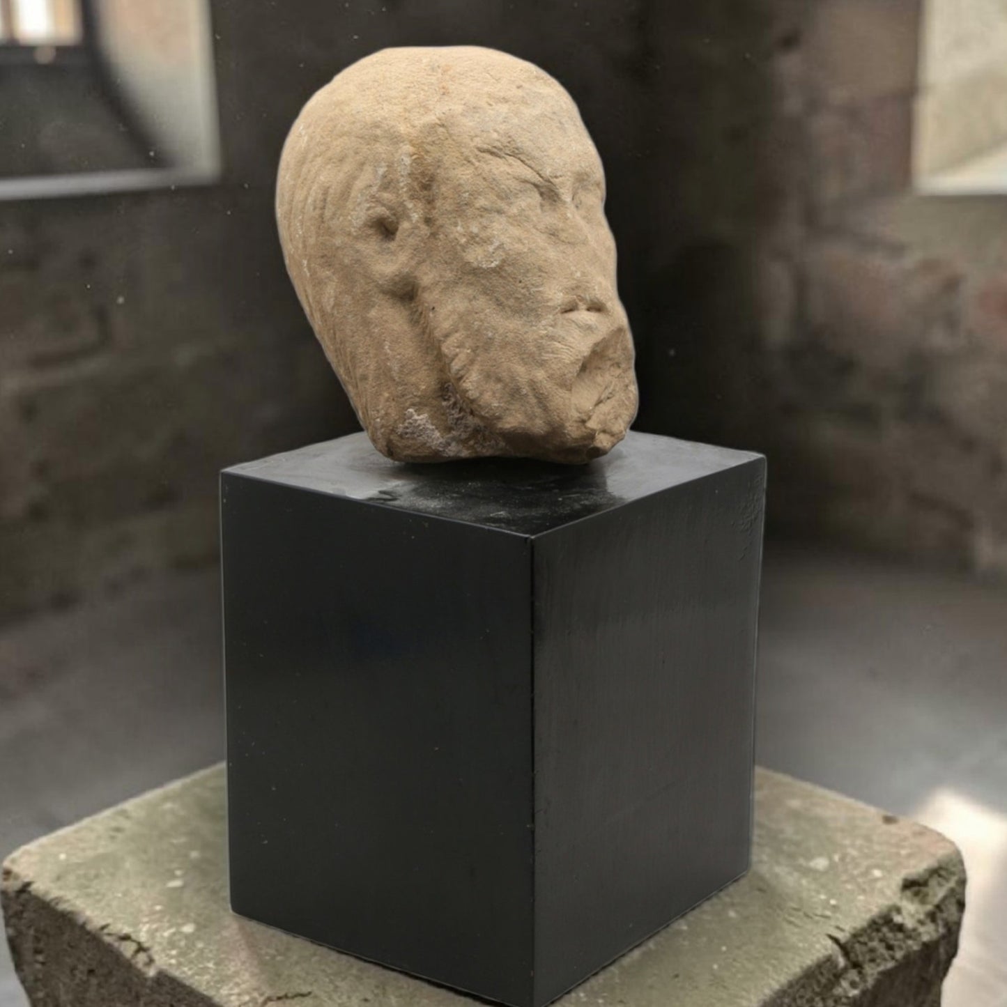 15th-Century Life-Size Antique Carved Stone Head of a Saint