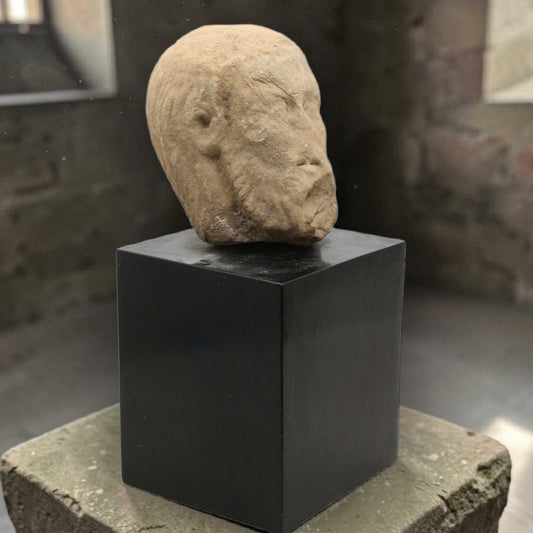 15th-Century Life-Size Antique Carved Stone Head of a Saint